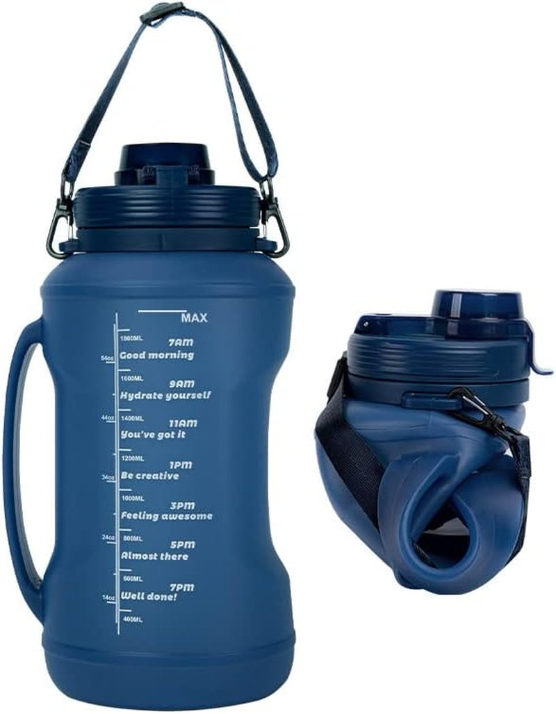 Tootoo 2L Folding Silicone Straw Roll Cup Resistant Outdoor Camping Sports Water Cup (Blue)