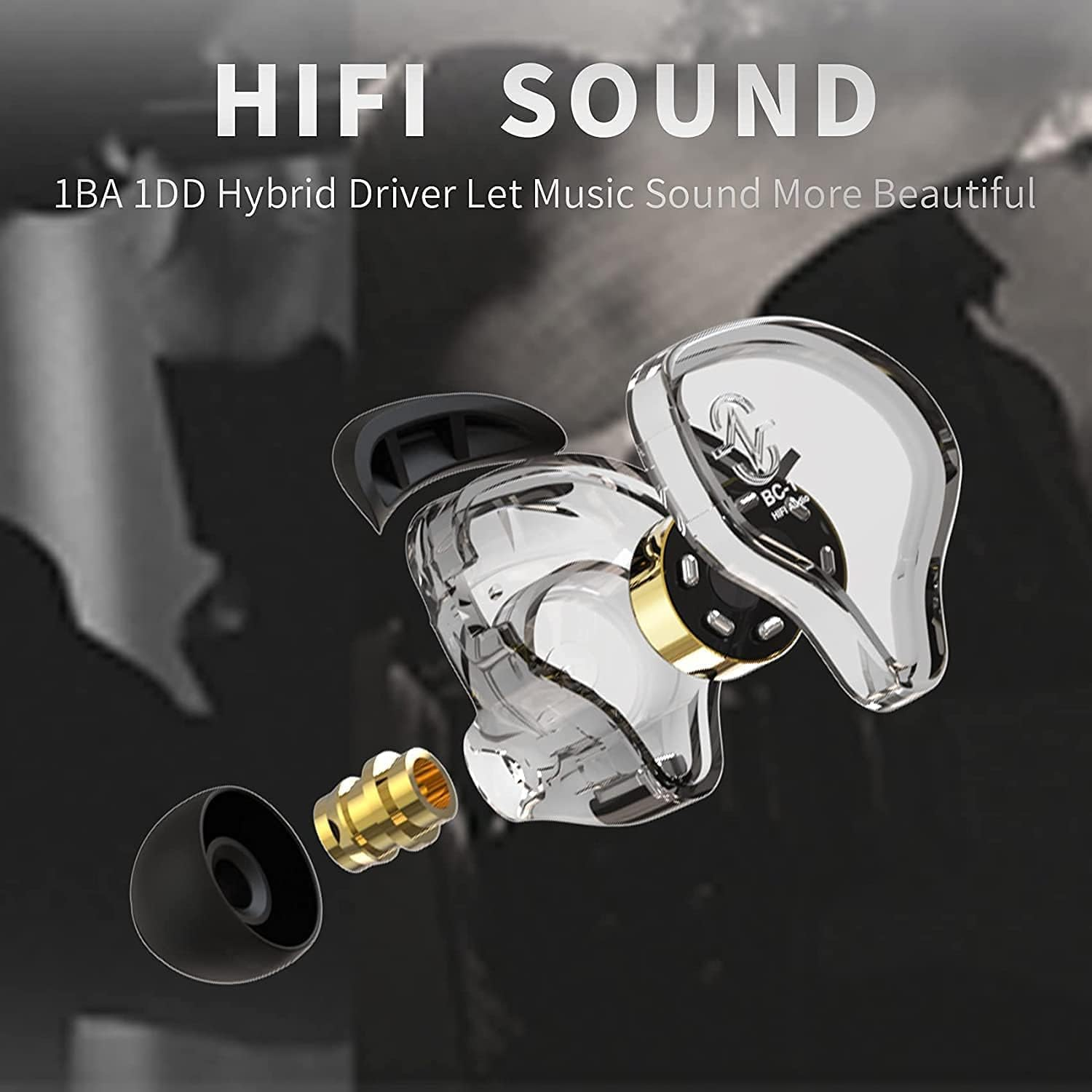 CCZ Melody in Ear Headphones Dynamic Hybrid Dual Driver 1BA+1DD in Ear Monitor Hifi Headphones Musicians IEM Upgrade Deep Bass Suitable for Bass Vocals Pop Folk ACG (No Mic, Transparent Black) image number 2