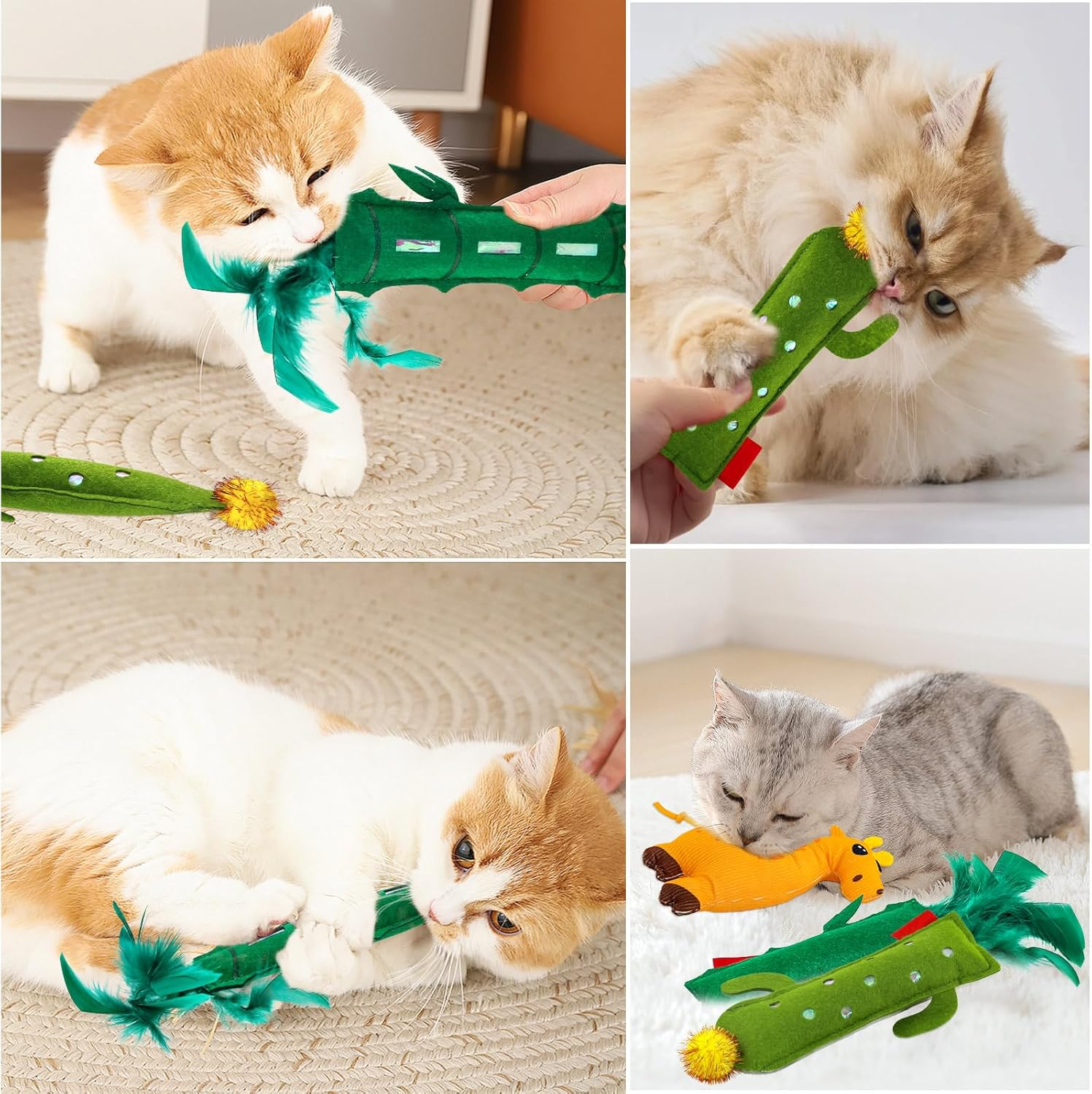 Catnip Toy,3Pcs Cat Chew Toys,Bite Resistant Catnip Toys with Soft PP Cotton and Crinkle Paper Inside,Interactive Cat Feather Toy for Indoor Cats and Kitten