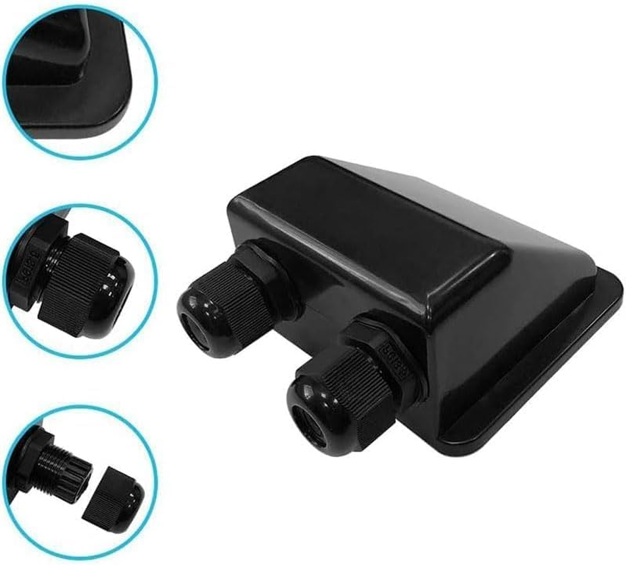 Solar Cable Entry Gland: Waterproof Double Cable Connector Cover for RV, Caravan, Boat Durable ABS Bracket for Dual Wire Entry in Solar Panel Installations (Black)