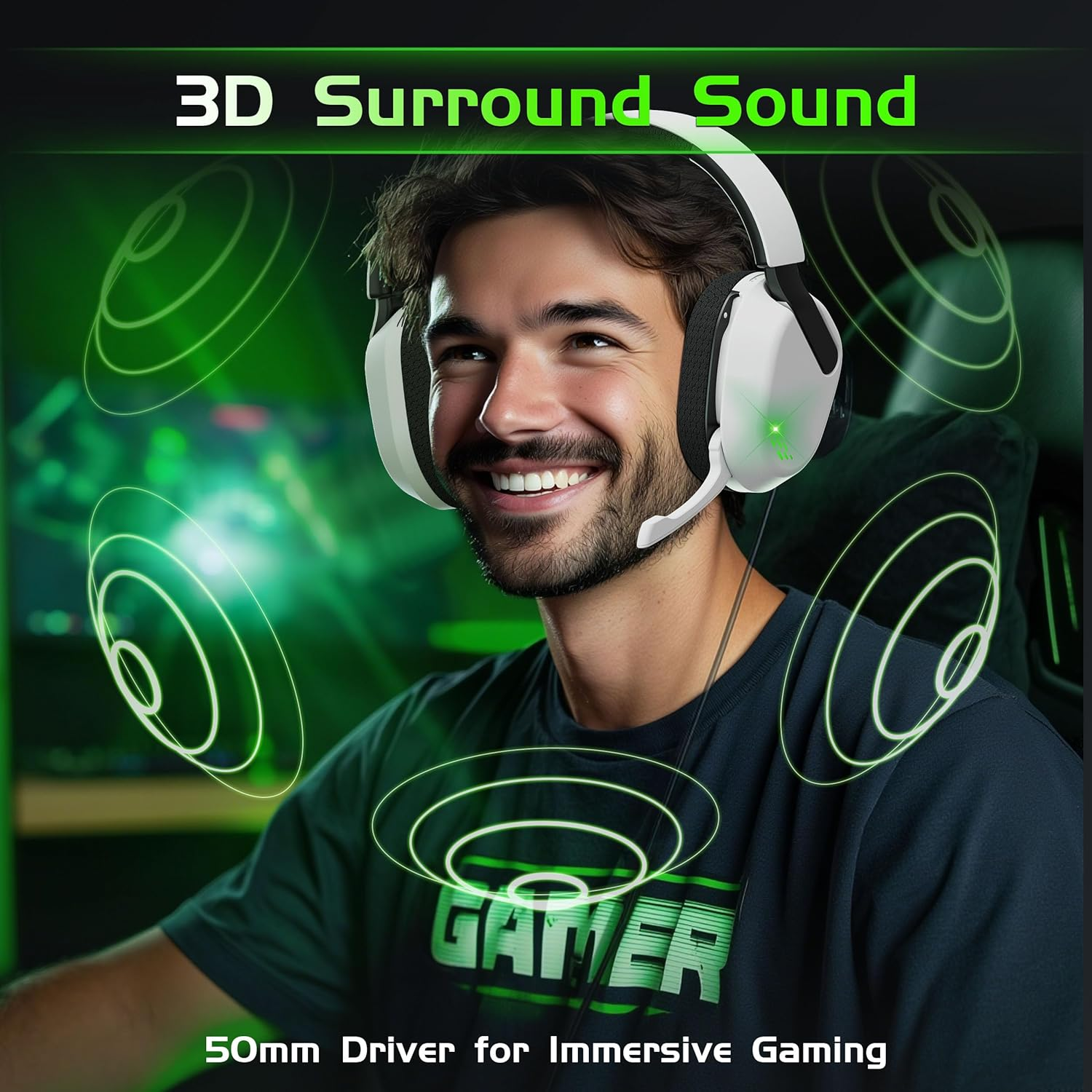2.4Ghz Wireless Gaming Headsets for PS5, PS4, PC, Switch - Bluetooth 5.3 Gaming Headphones with Noise Canceling Mic, 7.1 Surround Sound, 70H Battery, Blackwhite image number 2