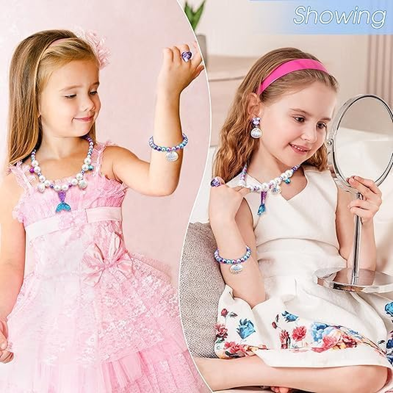 Mermaid Jewelry Set for Girls - 7Pcs Costume Dress up Accessory with Shell Necklace, Bracelet, Earrings, Ring, Hair Clips - Birthday Party Decoration Gift Cosplay image number 3