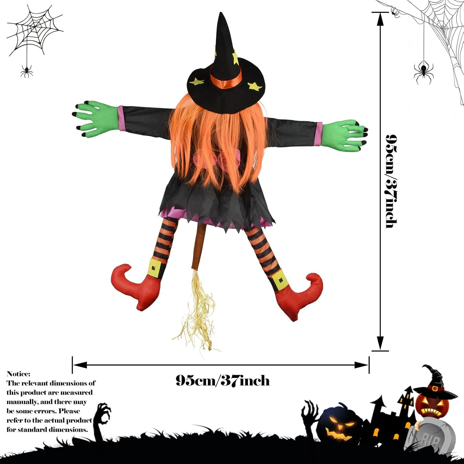 ZATMRA Crashing Witch Halloween Decorations Outdoor: Halloween Crashed Witch into Tree Hanging Props outside Ornaments Halloween Funny Cute Flying Crashed Witches for Door Porch Pole Garden Yard Decor image number 1