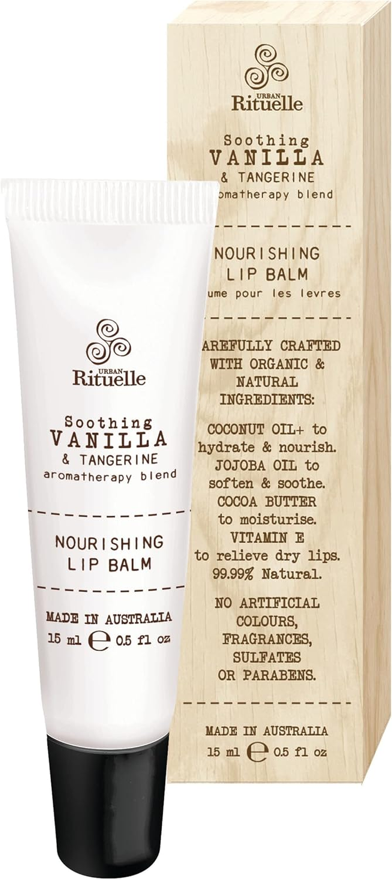 Urban Rituelle Flourish Organics Lip Balm, 15Ml - Soothing Vanilla & Tangerine Aromatherapy Blend, Infused with Kakadu Plum, Hibiscus, Coconut & Jojoba Oils, Deeply Hydrates, Softens & Protects Lips