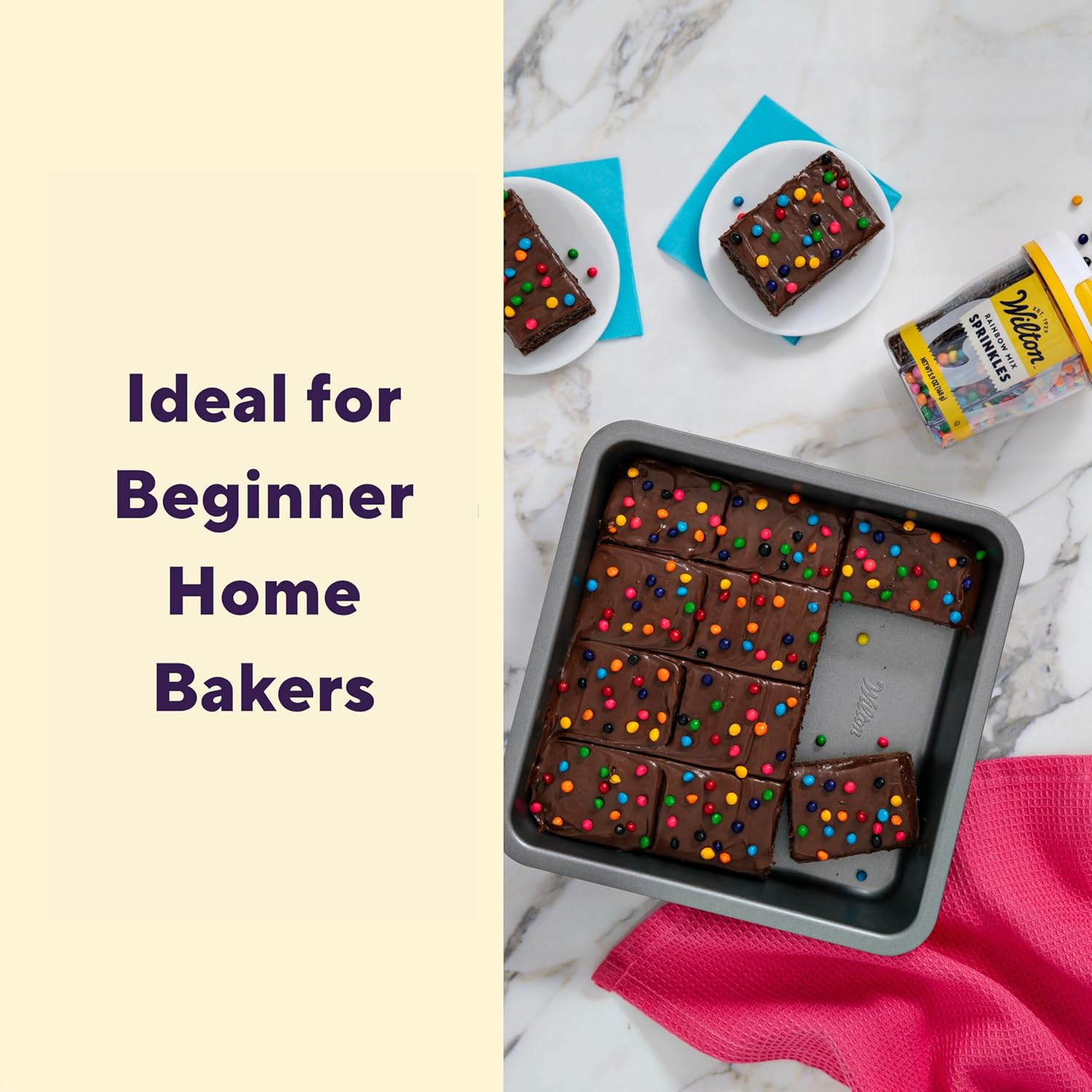 Wilton Silver Non Stick Square Cake Pan, Perfect for Brownies, Sheet Cake, Made without PFAS, Durable Steel, Even Heating, 8 X 8 In, Packaging May Vary image number 1