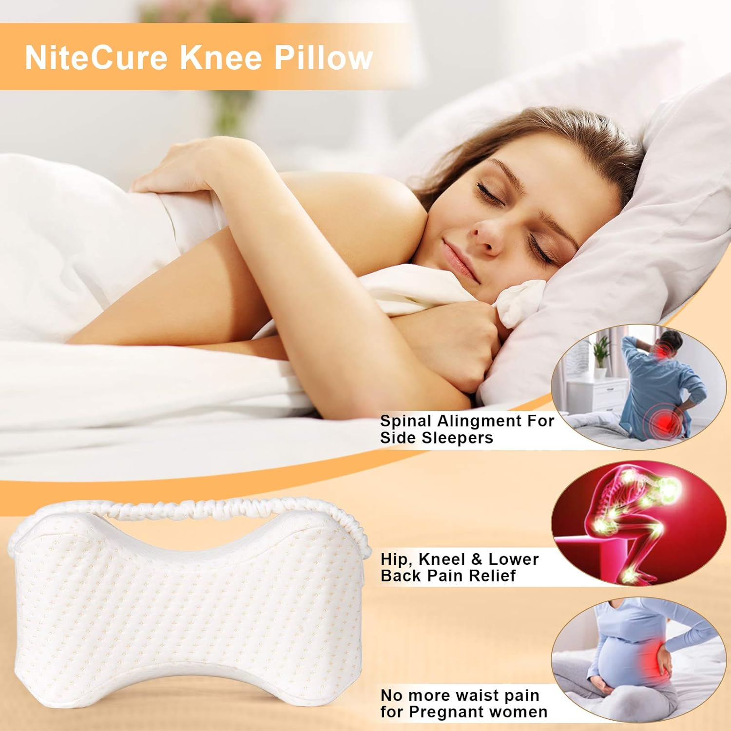 Xcellent Global Memory Foam Knee Pillow with Washable Cover, for Side Sleepers, Hip Leg Pillows for Sleeping, Spacer Cushion for Sciatica Relief, Back Pain, Leg Pain, Pregnancy, Hip and Joint Pain image number 5