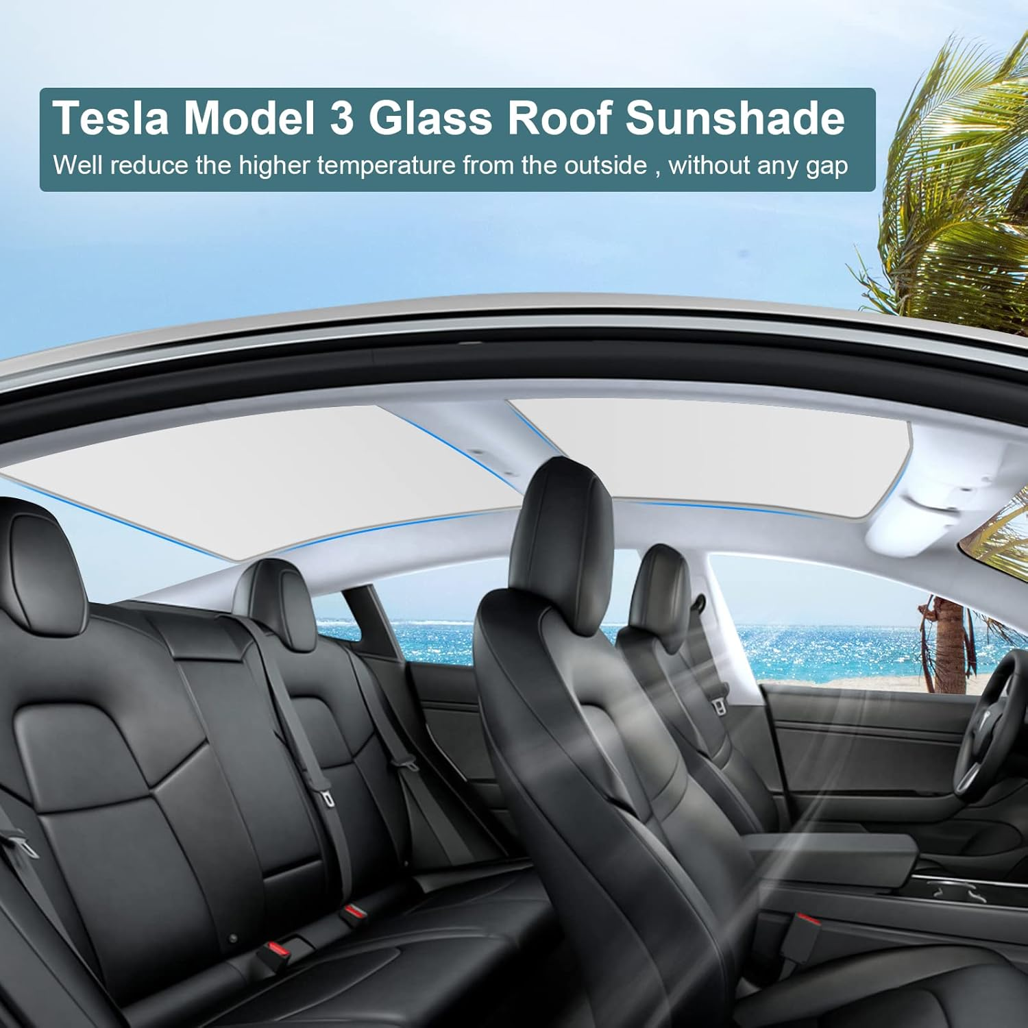 KUNIST Roof Sunshades for Tesla Model 3, Upgraded Sunroof Shade Sunshade Roof Sun Shade for Tesla Model 3 Accessories 2017-2020, Silver,White