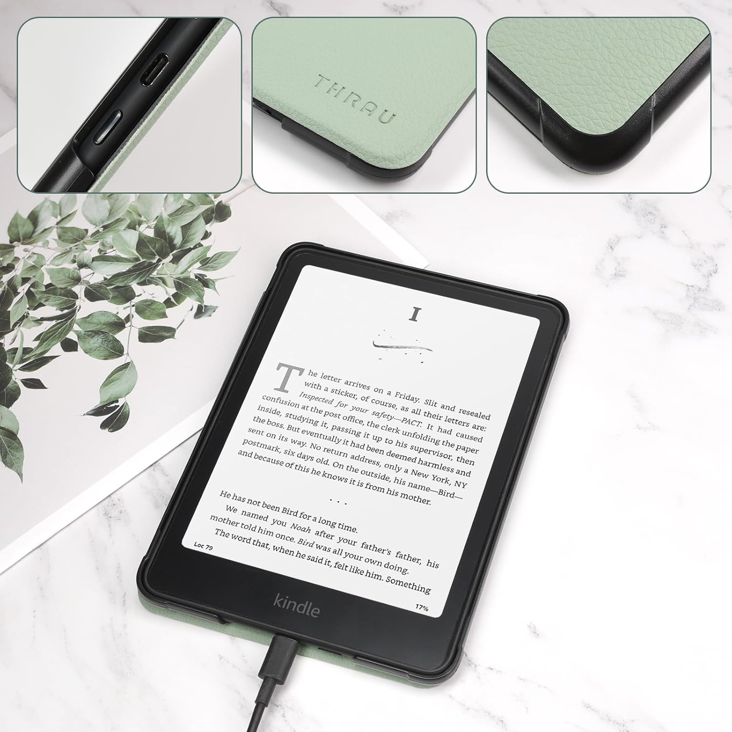 THRAU Case with Hand Strap for 7" Kindle Paperwhite 12Th Gen, Paperwhite Signature Edition 2024 or Kindle Colorsoft Signature Edition, PC Hard Shell with PU Leather, Auto Sleep/Wake &ndash; Agave Green image number 4