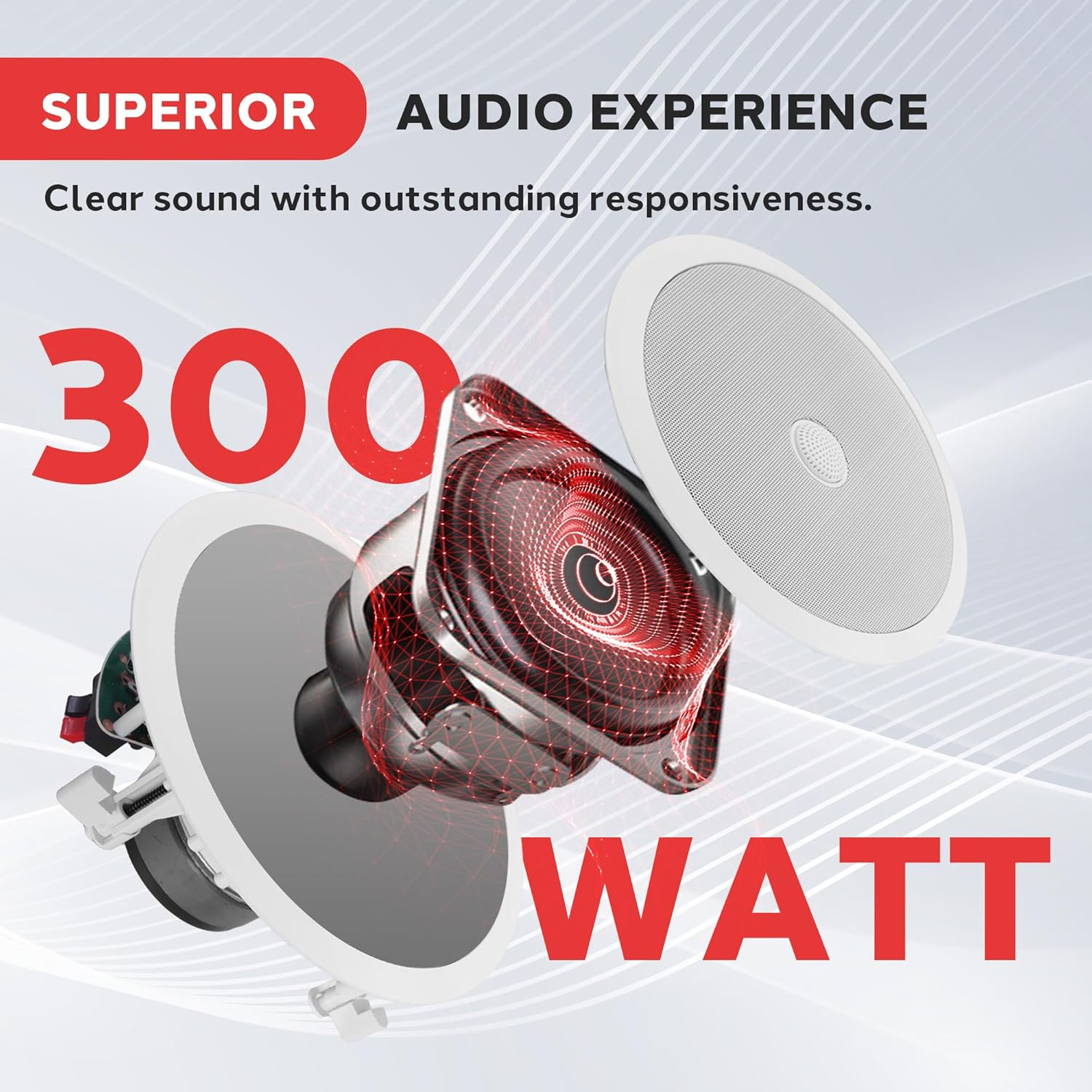 Pyle 8&rdquo; Ceiling Wall Mount-Pair of 2-Way Midbass Woofer Speaker Directable 1&rdquo; Titanium Dome Tweeter Flush Design W/ 55Hz-22Khz Frequency Response & 300 Watts Peak Easy Installation image number 6