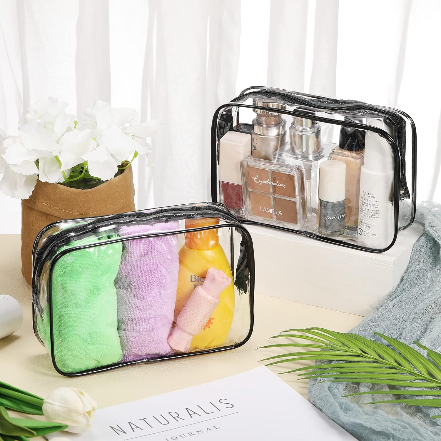 Reginary 28 Pieces Clear Cosmetic Makeup Bags with Zipper Bulk Travel Size Plastic Toiletry Carry Pouch Waterproof Portable Transparent Zippered Organizer Case for Women Men Traveling and Organizing,