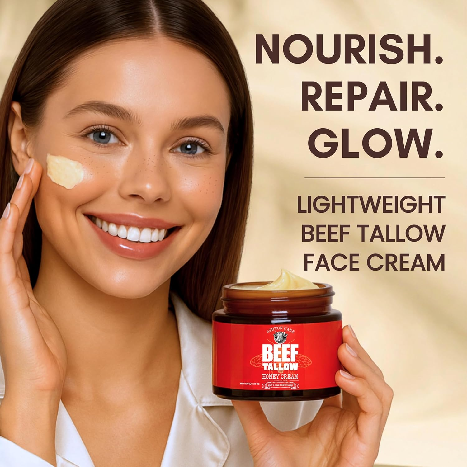 Beef Tallow for Skin and Face Moisturizer Cream &ndash; Grass-Fed Beef Tallow + Glycerin with Honey & Citrus Notes | Natural Hydrating Face & Body Cream for Smooth, Soft & Healthy-Looking Skin | 4.23 Oz image number 2