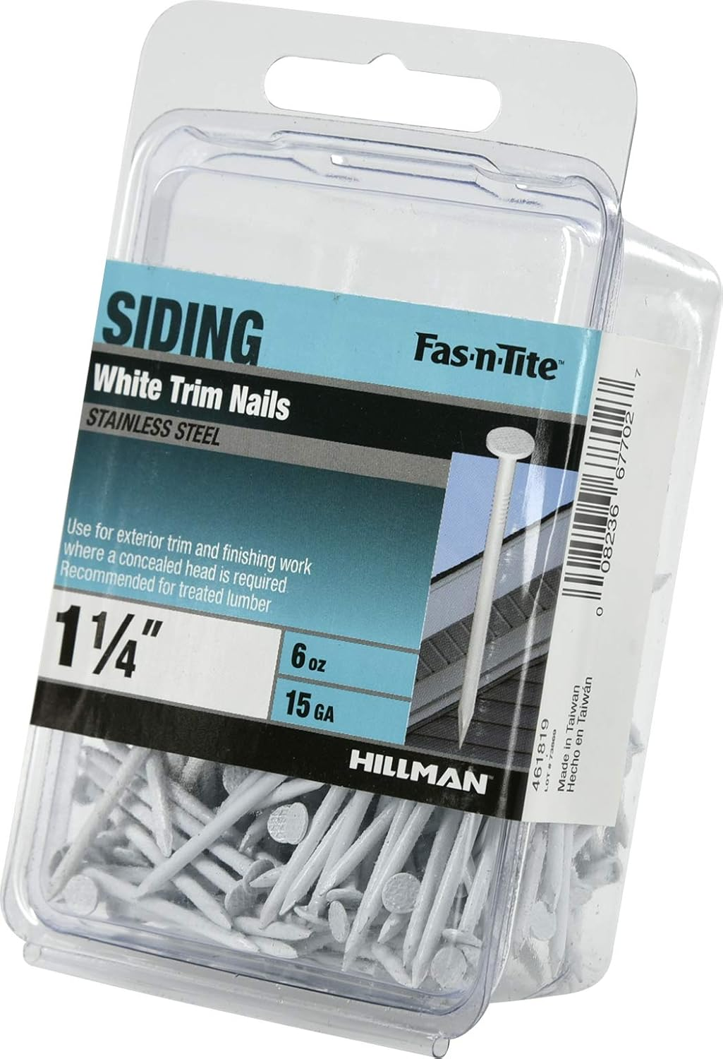 Hillman Fasteners 461819 White Painted Stainless Steel Trim Nails, 6 Oz/1.25 X 15, Silver image number 1