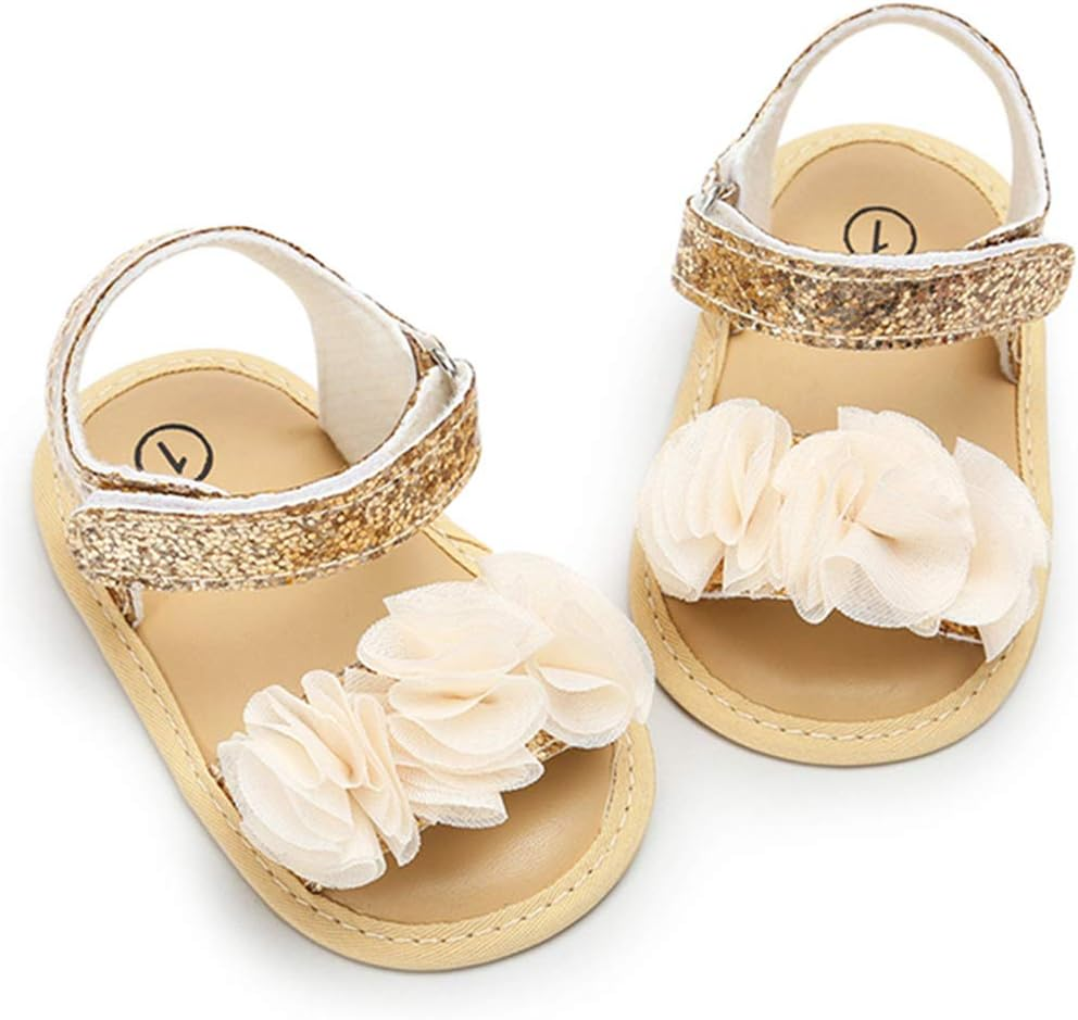 LAFEGEN Baby Girls Summer Sandals Flower Suede Soft Non-Slip Sole Infant Newborn Toddler First Walker Crib Shoes
