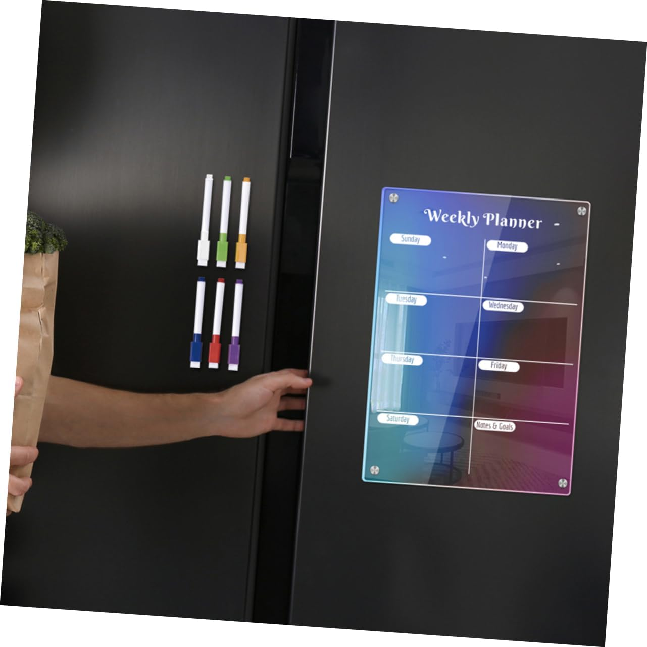 Tofficu Magnetic Labels for Refrigerator Acrylic Weekly Planner for Fridge Daily Planner Magnetic Dry Erase Board image number 3