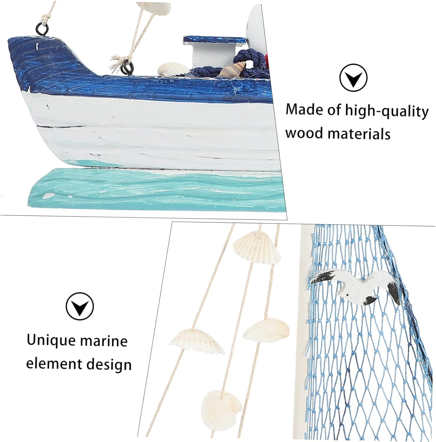 Jojofuny Nautical Decor Wooden Sailing Boat Model Mediterranean Style Boat Ornament image number 2