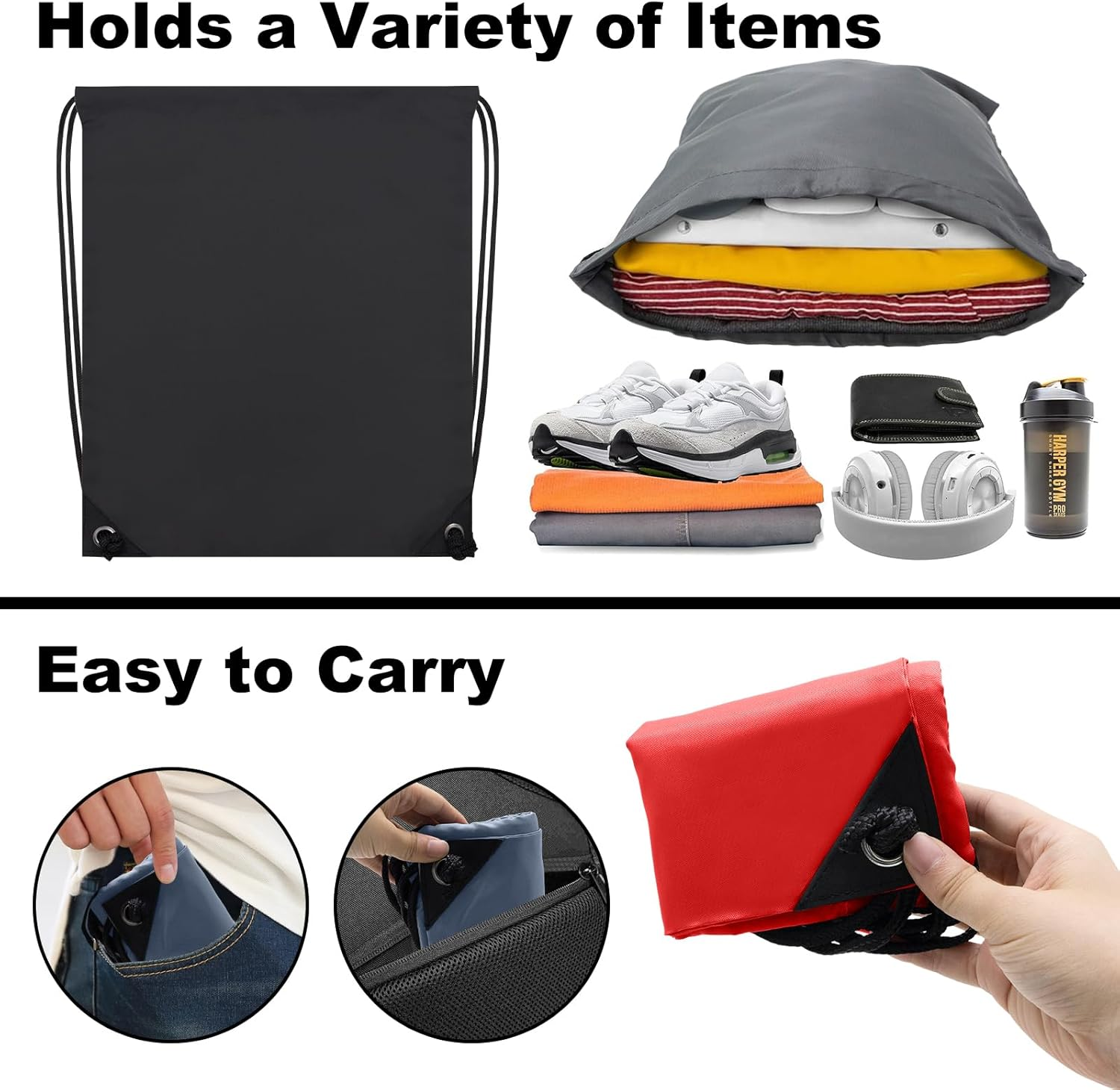 2PCS Drawstring Bags Bulk, String Backpack for Men Women, Cinch Bag Draw String Back Bag for Gym, Sports, Travel