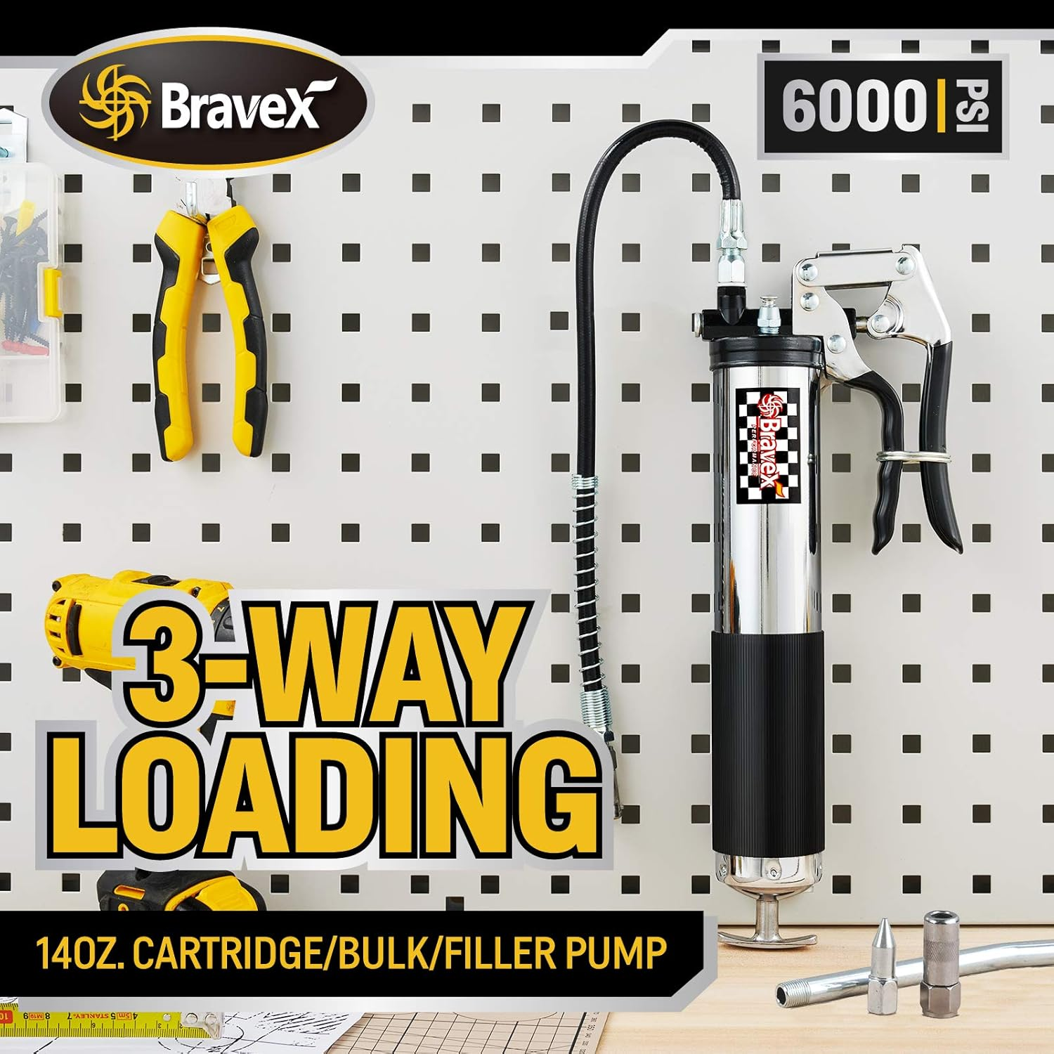 Grease Gun - Heavy Duty Professional Pistol Grip Grease Gun 6000 PSI with Flex Hose image number 2