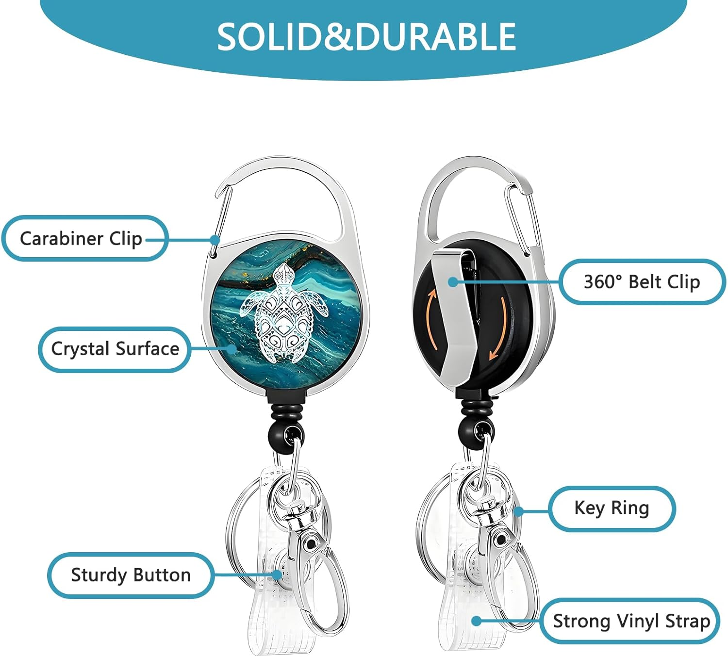 Checkzed Sea Turtle Lanyards for Office ID Badges, Creative Badge Reel Retractable and Detachable Name Tag Clip, Retractable 24" UHMWPE Fiber Pull Cords, Suitable for Staff and Students (Green)