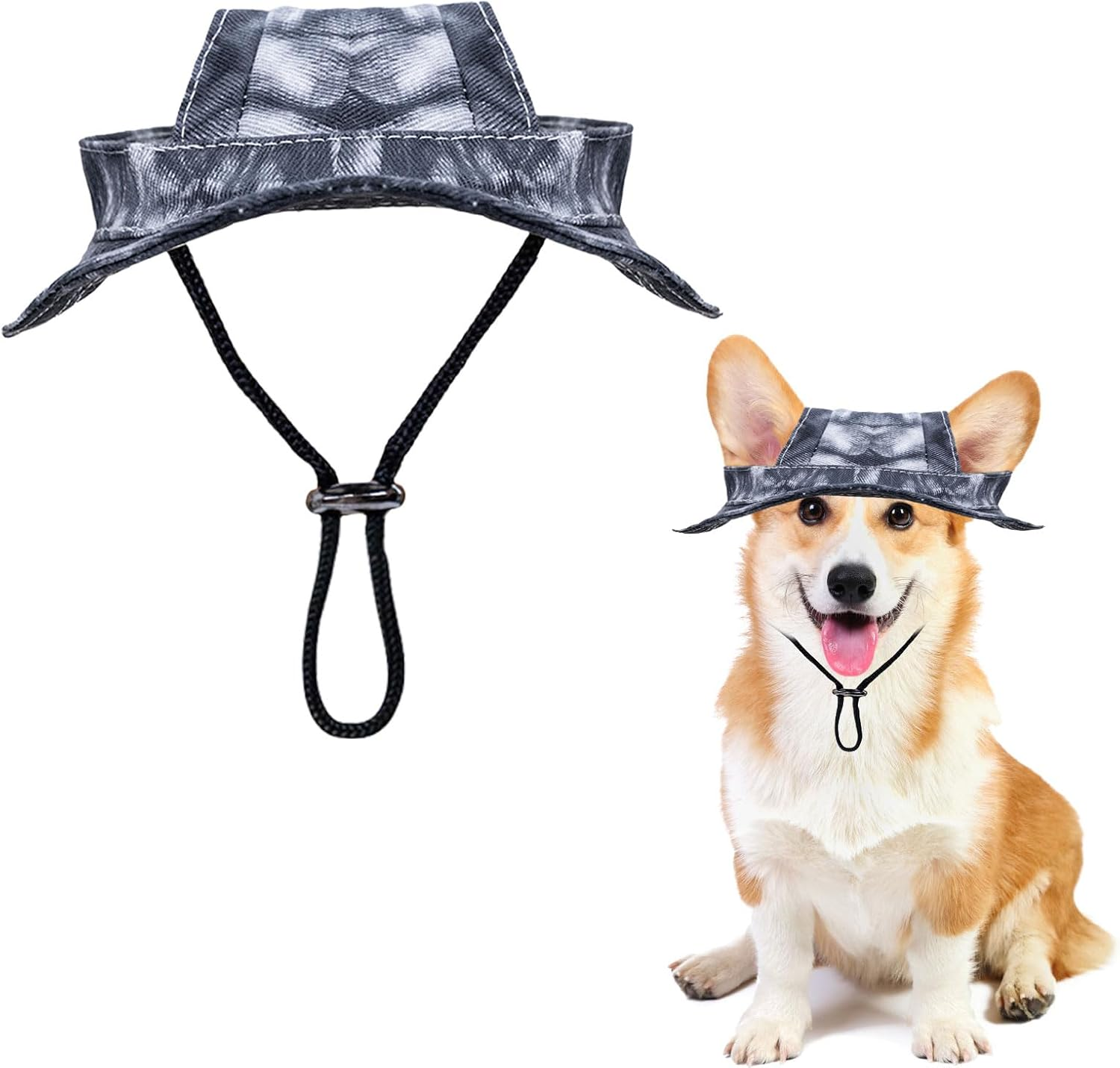 Dog Sun Hat,1Pc Adjustable Princess Dog Bucket Hat with Ear Holes,Round Brim Dogs Visor Cap Pet Fisherman Hat for Pupies Small Dogs Cat Outdoor Sport (Black, Small)