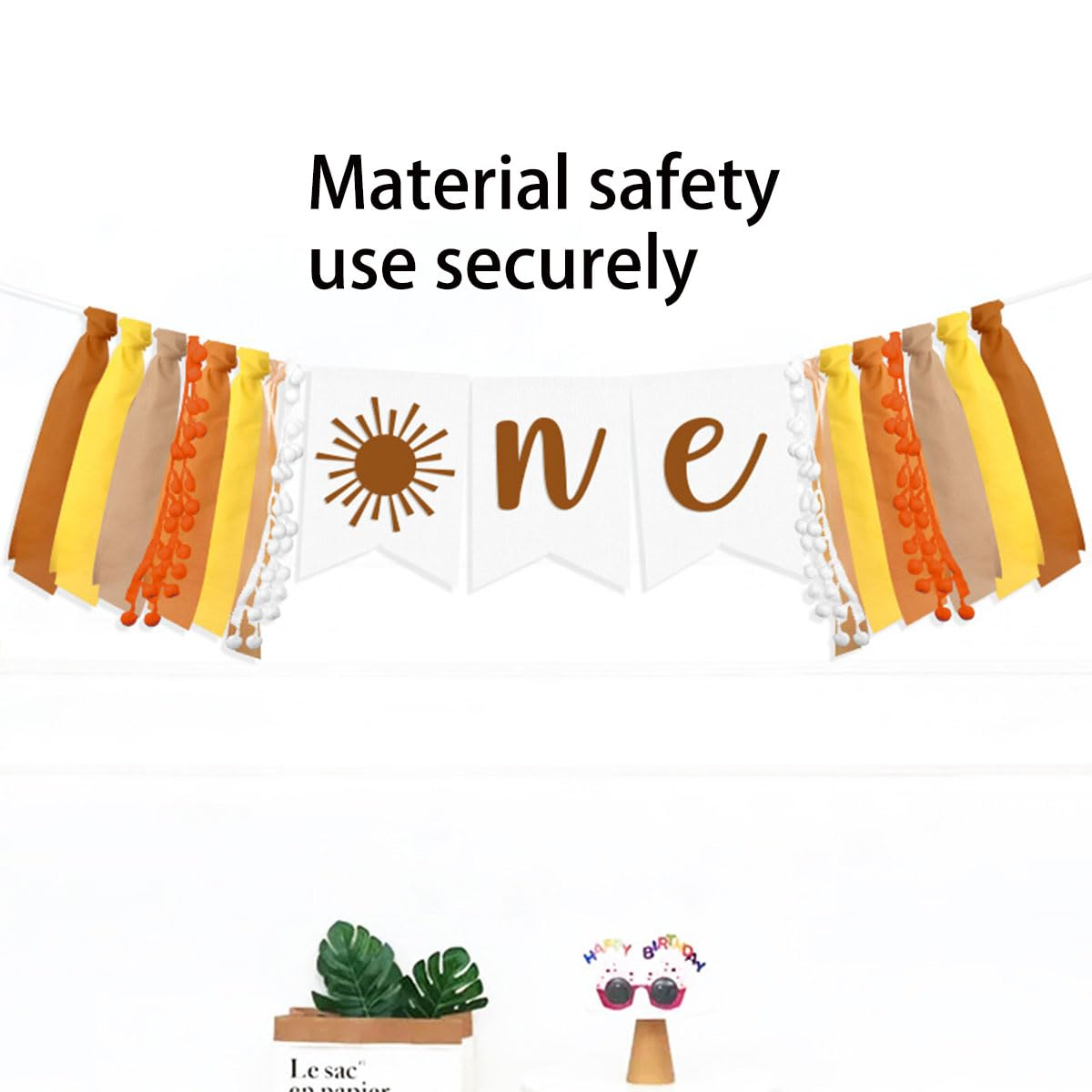 AIMALL Birthday Party High Chair Banner for 1 Year Old - Decorative Flag with "ONE" Letters and Handmade Fabric Tassels, Colorful Cloth Strip for Baby'S First Birthday image number 2