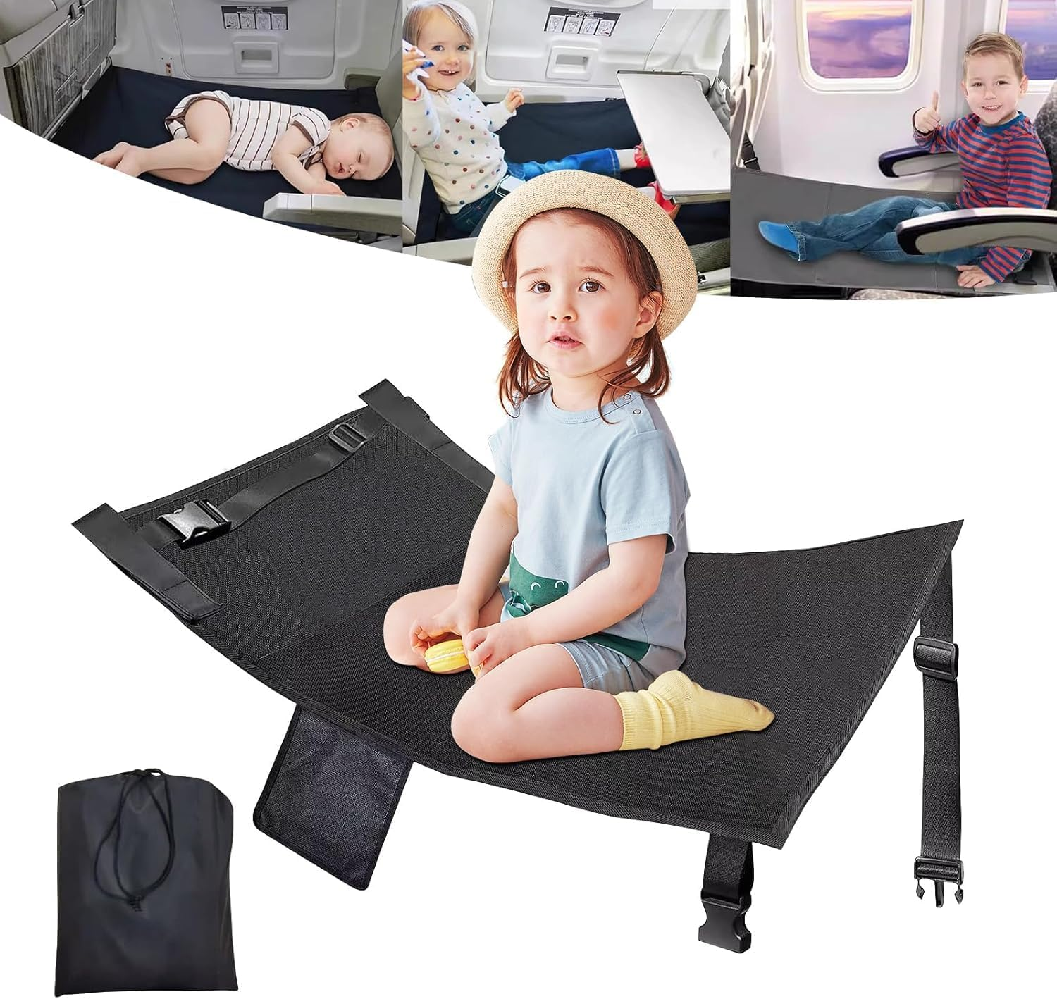 Airplane Bed for Toddler 79 * 44Cm, Airplane Seat Extender for Kids,Plane Travel Essentials for Travel Waterproof Lightweight Plane Foot Hammock Suitable for All Aircraft Seats image number 2