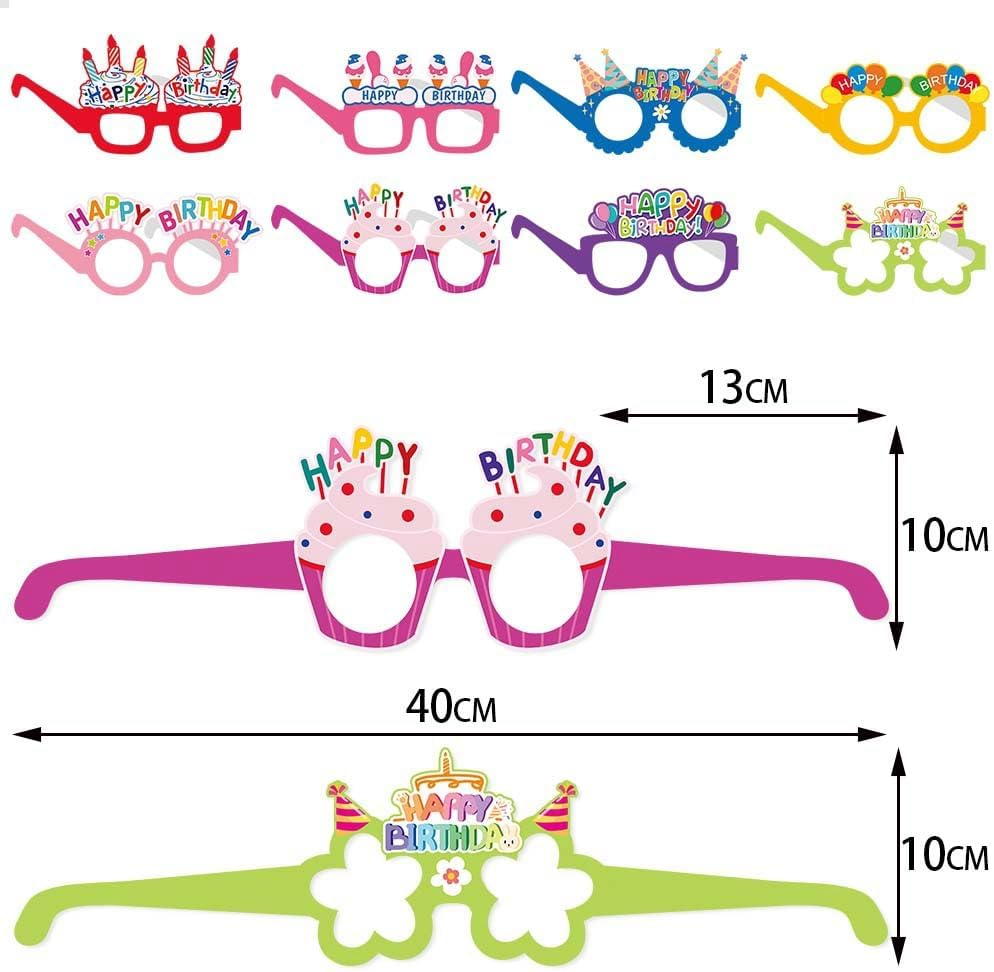 Happy Birthday Party Paper Glasses, 8 Pack Decorative Photo Props, Multi-Coloured image number 1