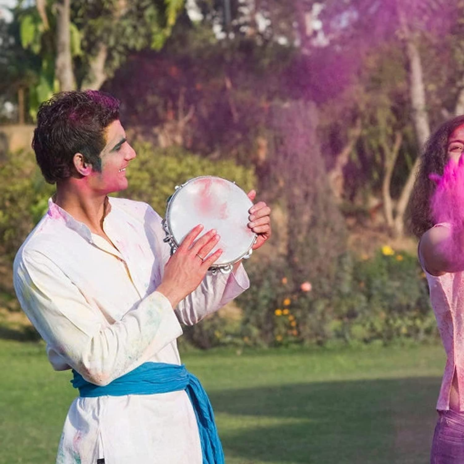 3 Pack 8 Inch Wood Tambourine with Metal Jingles - Hand Held Musical Instrument for Adults, KTV, Party, Church - Educational Rhythm Percussion (Single Row) - Hand Drum image number 7