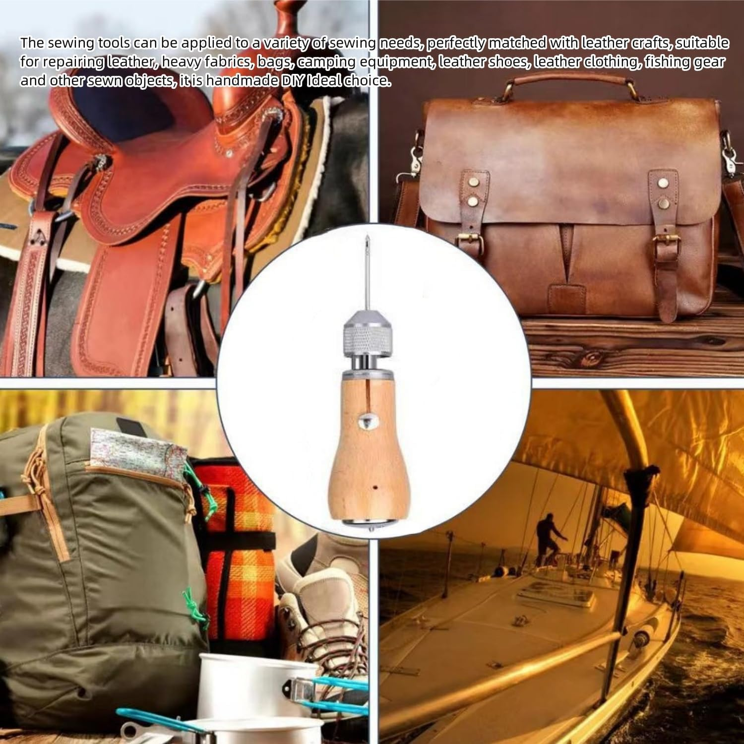 Songholee Professional Speedy Sewing Awl Hand Stitcher DIY Repair Tool Kit for Leather and Heavy Fabrics Canvas and More with 1Pcs Coil,2Pcs Needles and 2X30 Meter Sewing Waxed Thread image number 2