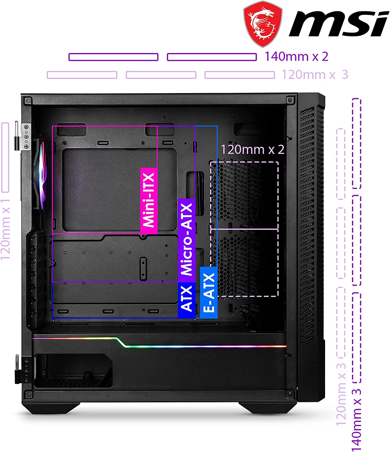 MSI MPG Velox 100R Mid Tower Case Support for E-ATX/ATX/M-ATX/ITX, Black image number 3