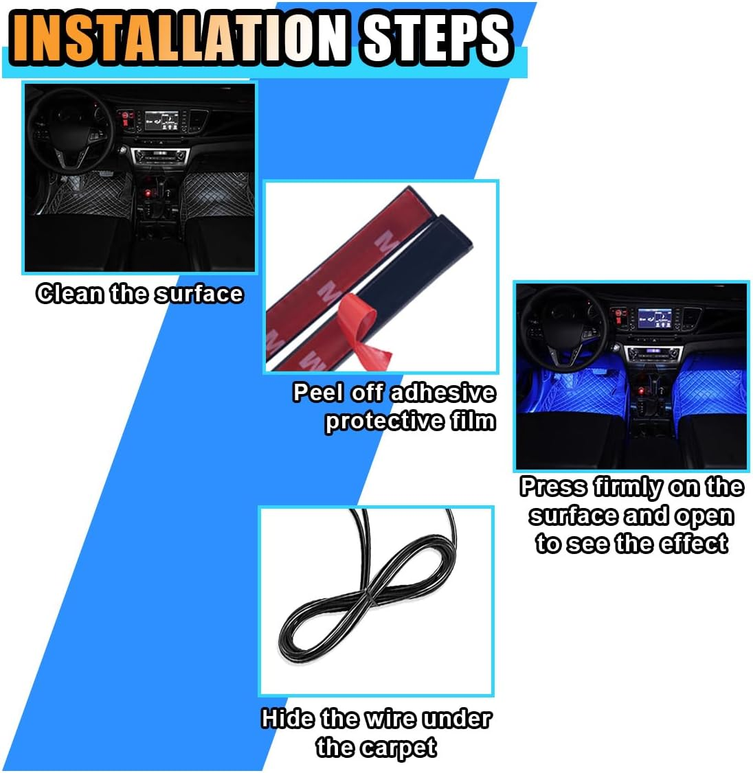 Universal Car LED Strip Light, Cigarette Lighter Auto Interior Decorative Lamp, 12V under Dash Ambient Night Light, 24 Leds RGB Neon Interior Atmosphere Lights for Car SUV (Blue, Cigar Lighter) image number 1