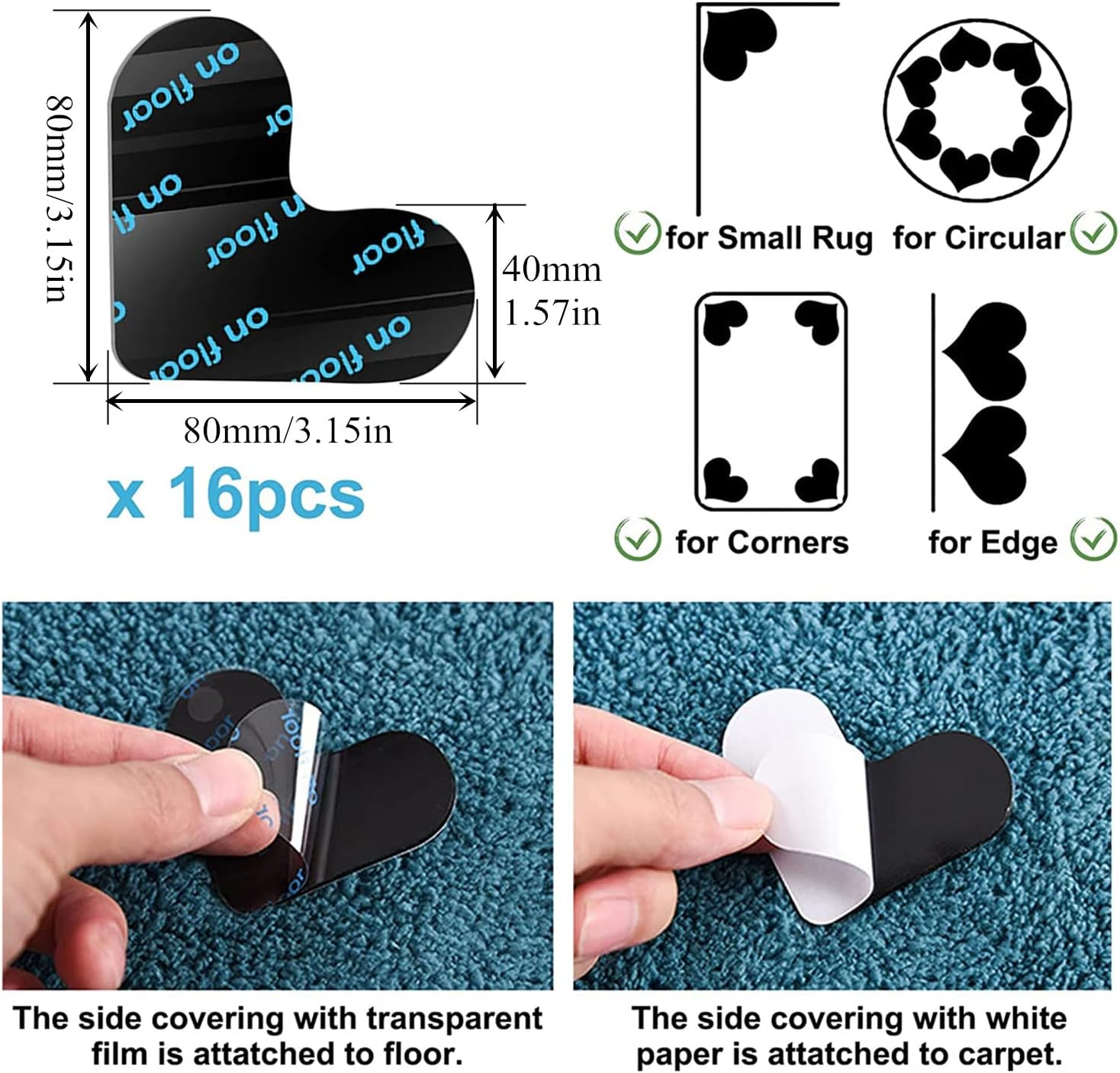 Rug Pad Gripper, 16PCS Non Slip Washable Grippers for Rug, Non Slip Rug Gripper for Hardwood Floors image number 4