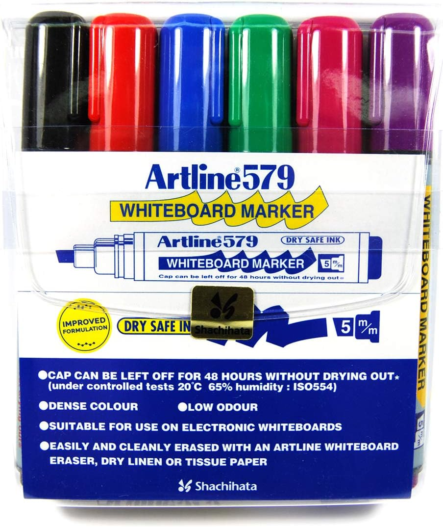 Artline 579 Whiteboard Marker 5Mm Chisel Nib Assorted Wallet 6 image number 1