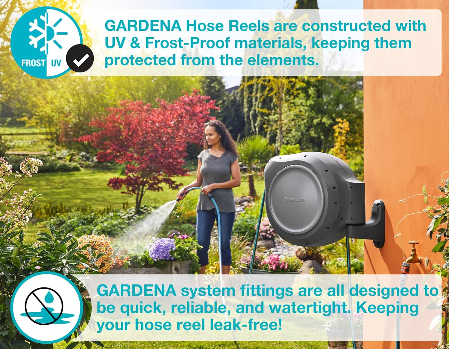 Gardena 8050-83 Foot Wall Mounted Retractable Reel with Hose Guide, Automatic Retraction for Easy Watering image number 2
