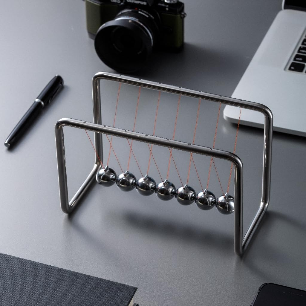 CERROPI Newton Cradle Balance Balls, Newton Pendulum with 7 Balls, Classic Newton Swing Ball, Decorative Physics Gadget for Desk, Stainless Steel Frame, 38 Sec Swingtime image number 6
