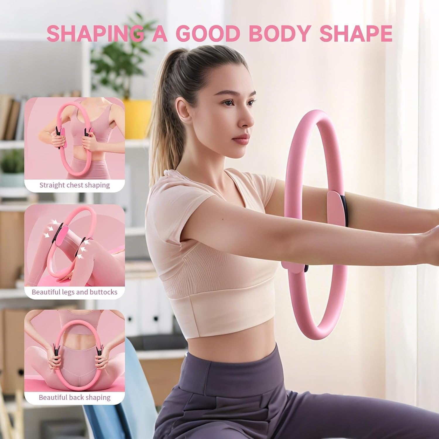 Pilates Essential Kit - Home Pilates Equipment Set with Pilates Ring & Long Resistance Bands & 3 Level Pilates Loop Bands & Soft Pilates Ball & Pilates Grip Socks image number 6