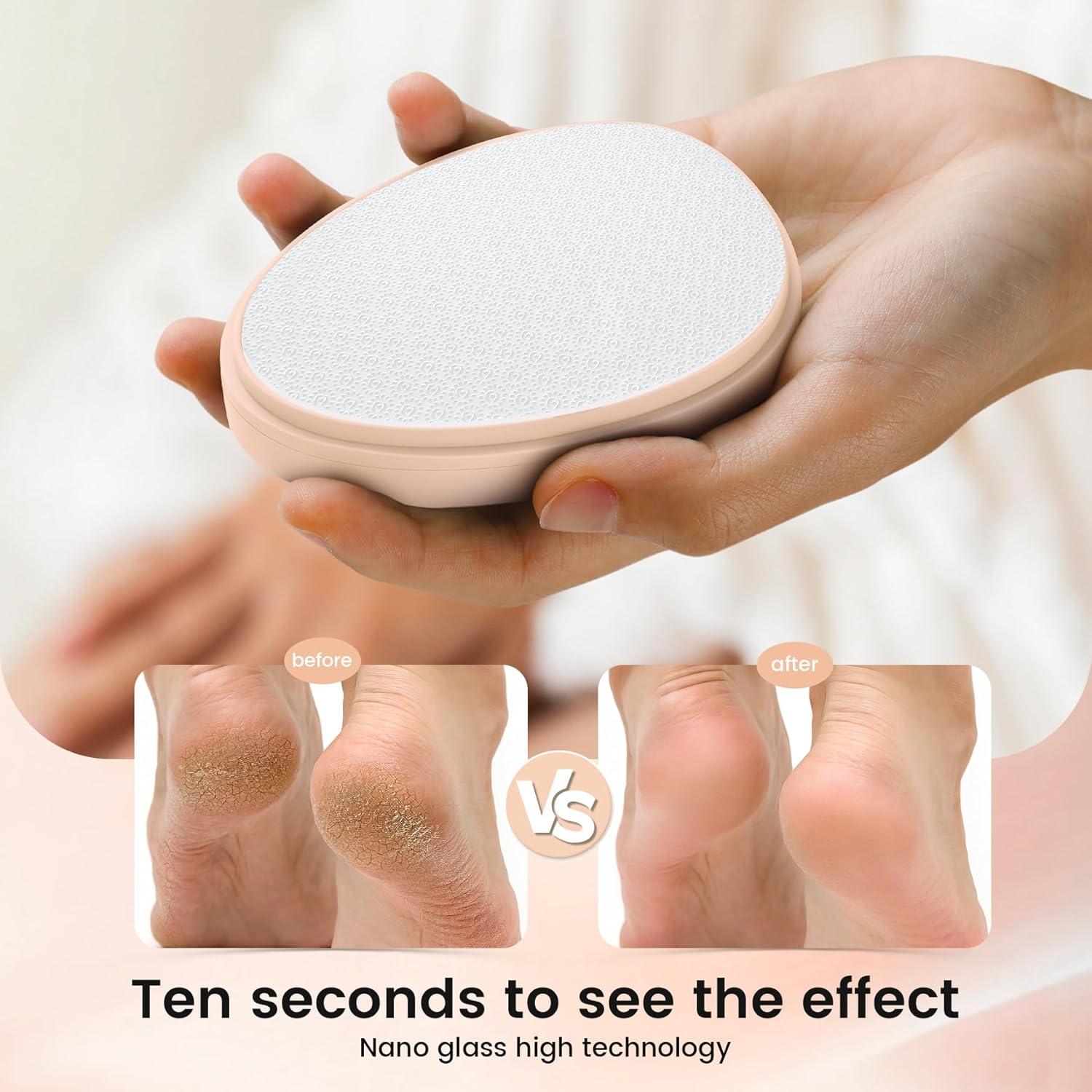 BEZOX Nano Glass Callus Remover with Dust Cover - Comfortable, Gentle Removal of Hard Skin and Callus - Highly Effective Callus File for Velvety Soft Feet (Apricot Colour)