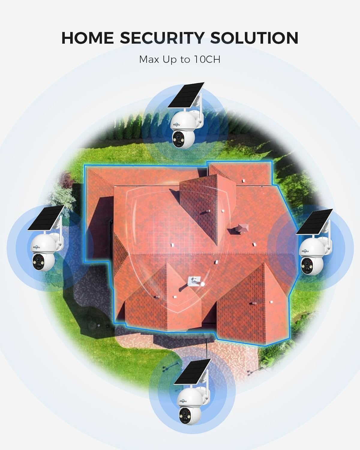 Hiseeu Solar Camera Wireless Outdoor, Home Security Camera System, 2.4G & 5G Wifi, Solar-Powered 4MP 4 Cam-Kit, Color Night Vision, 360&deg; View, Pan & Tilt, 1TB HDD Local Recording, No Subscription image number 3