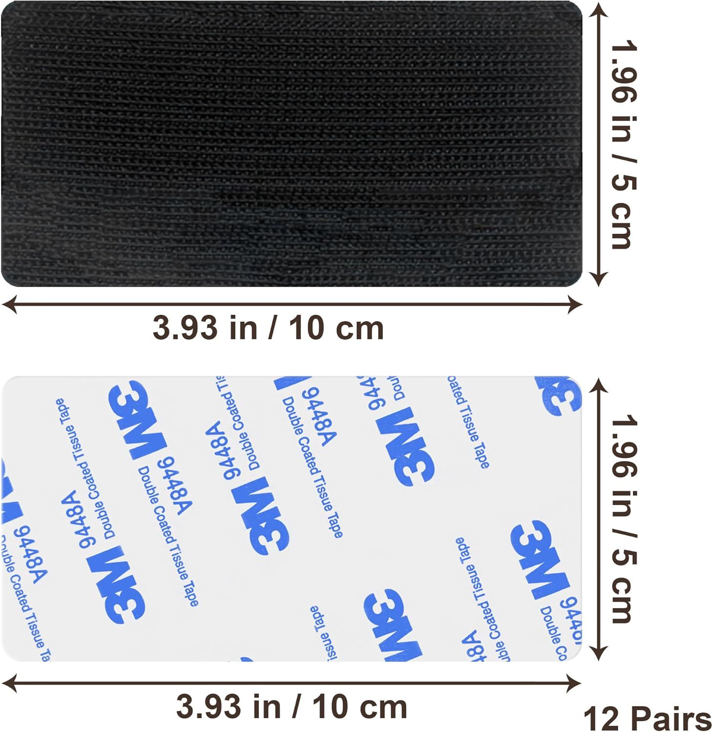 Hook and Loop round Edge Strength Sticky Back Fastener | 5 X 10 Cm 12 Sets | Interlocking Tape Mounting Tape for Carpet, Couch Cushions, Pedal Board - Black image number 6