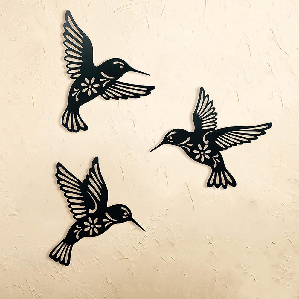3 Pcs Black Metal Hummingbird Wall Art Decor - Iron Cutout Decorations for Home Hanging - Suitable for Patio, Balcony, Yard, Living Room, Bedroom, and Office image number 6