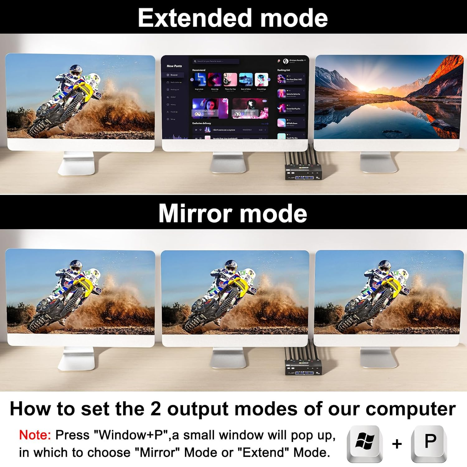 KVM Switch 3 Monitors 3 Computers 8K@60Hz 4K@144Hz, Camgeet HDMI+2 Displayport KVM Switch Triple Monitor for 3 Computer Share 3 Monitor and 4 USB3.0 Devices,Wired Remote and 12V Power Adapter Included image number 3