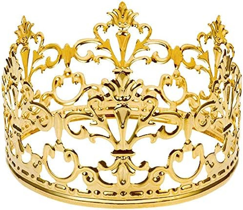 Little Vintage Crown Cake Topper Royal Themed Baby Shower Decorations Princess and Prince Headpiece (Matted Golden)