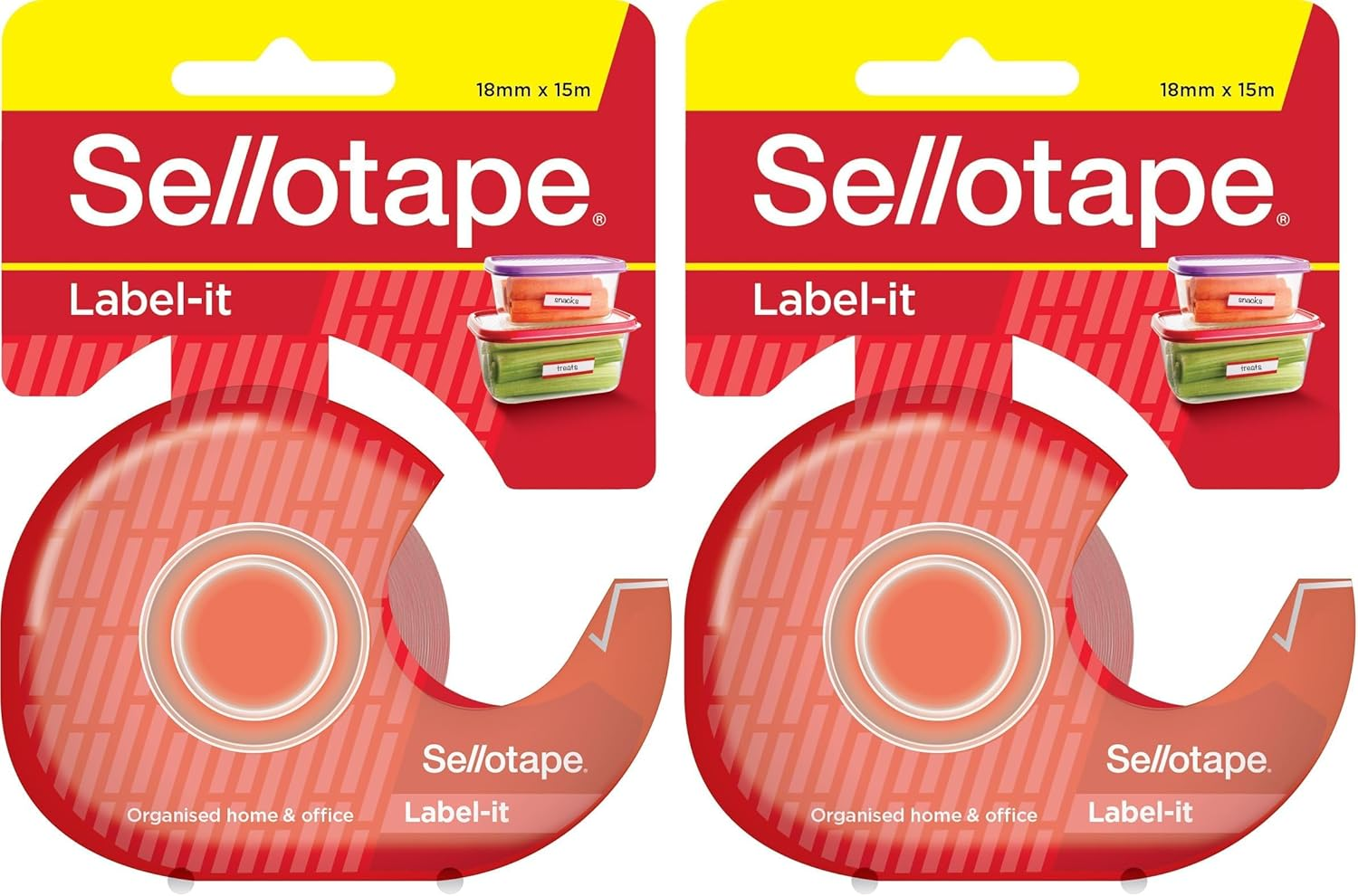 Sellotape Label Tape with Dispenser, Writable Surface for Custom Labels, Strong Adhesion, Freezer Dishwasher & Microwave Safe, Organising, Office & Kitchen Use, Includes 18Mm X 15M Roll (Pack of 2) image number 2