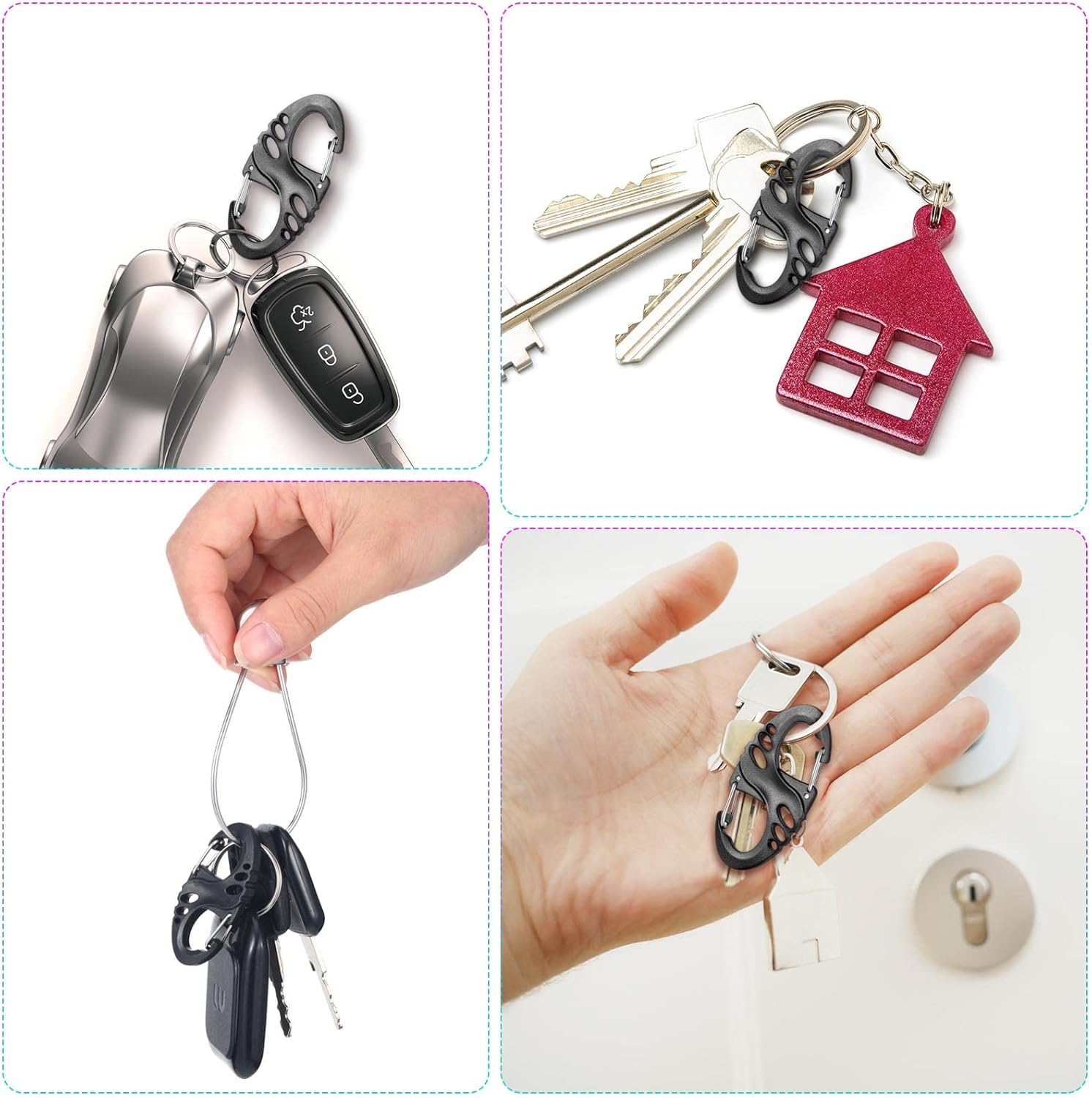 20 Pieces Small Plastic Keychains Clip 1.96 Inch/ 50 Mm Double S Biner Clips Mini Snap Hooks Keychain Buckle Tool image number 5