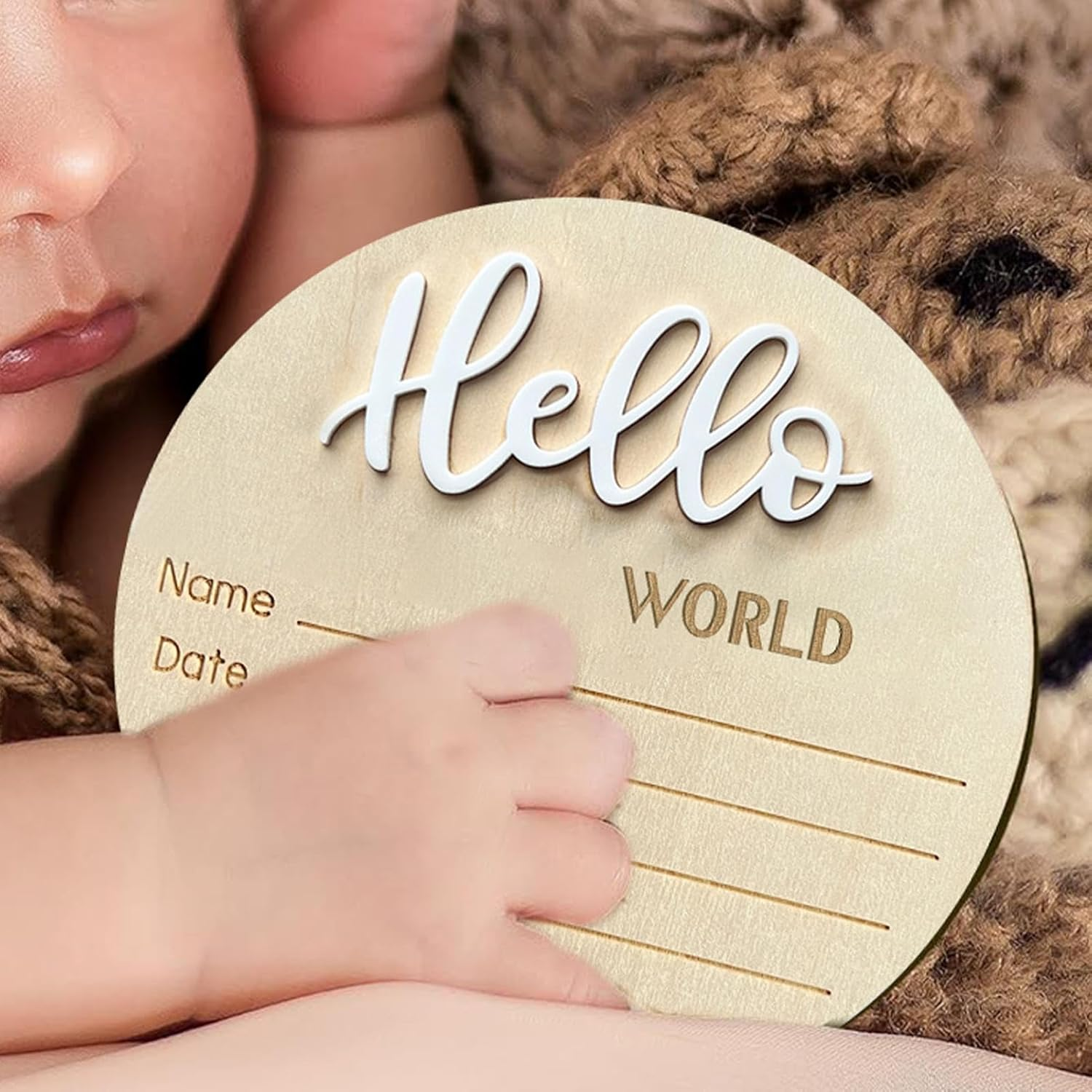 Baby Announcement Sign - Baby Sign, Welcome Plaquee | Personalized Wooden Baby Announcement Sign for Newborrn Birth Reveal, Nursery Wall Decor Photo Prop for Hospital Baby Shower Kids Room image number 5