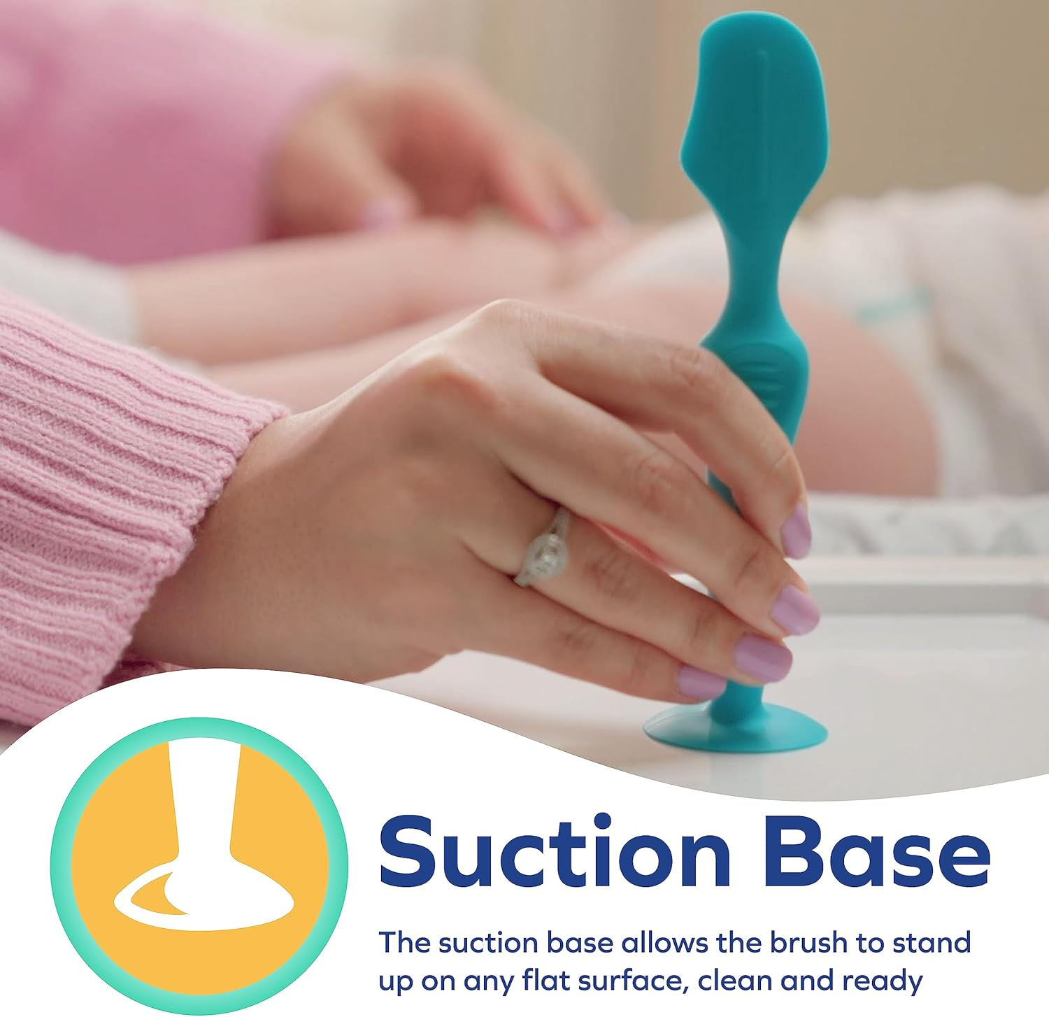 Nuby Diaper Cream Soft Silicone Brush with Suction Base & Hygienic Case, Aqua image number 5