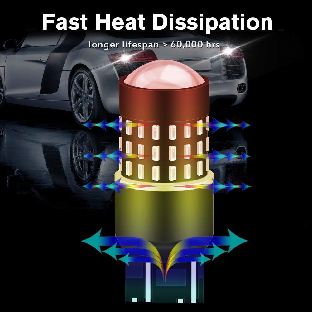 KATUR 7440 7443 7444NA 7441 992 Led Light Bulb High Power 3014 54 Chipsets Super Bright 650 Lumens Replace for Turn Signal Back up Reverse Brake Tail Stop Parking RV Lights,Brilliant Red(Pack of 2)