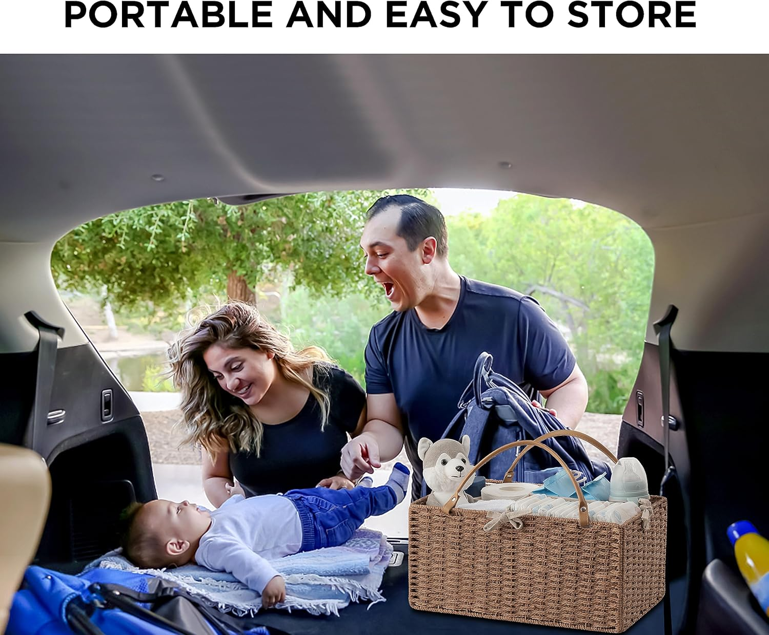 Hblife Large Baby Diaper Caddy Organizer, Paper Rope Storage Baskets Nursery Bin with Removable Divider, Portable Car Organizer for Diapers, Baby Shower Gifts, Newborn Essentials Must Haves image number 7