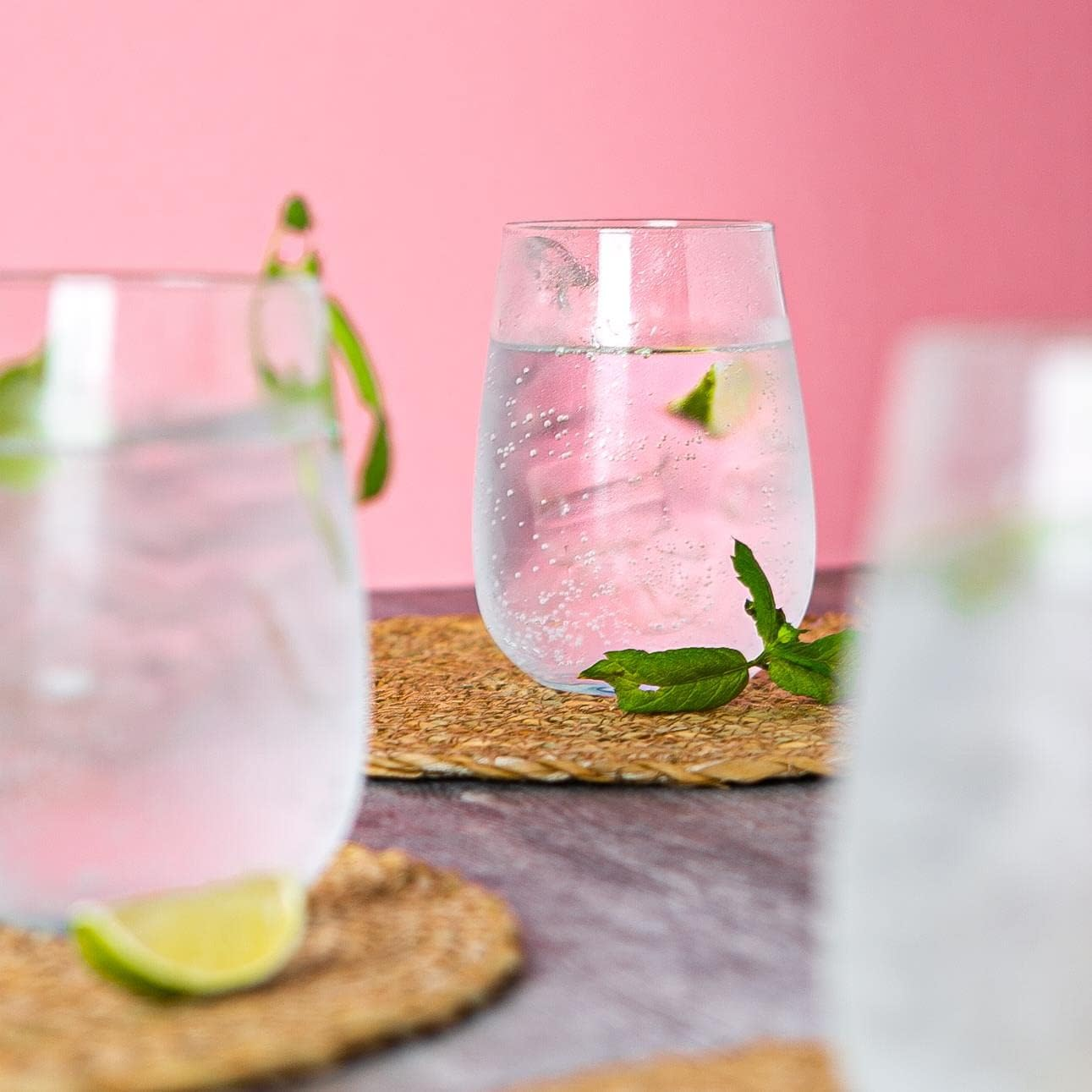 LAV Gaia Stemless White Wine Glasses Set - 360Ml - Pack of 12 Modern Glass Goblets Tumblers