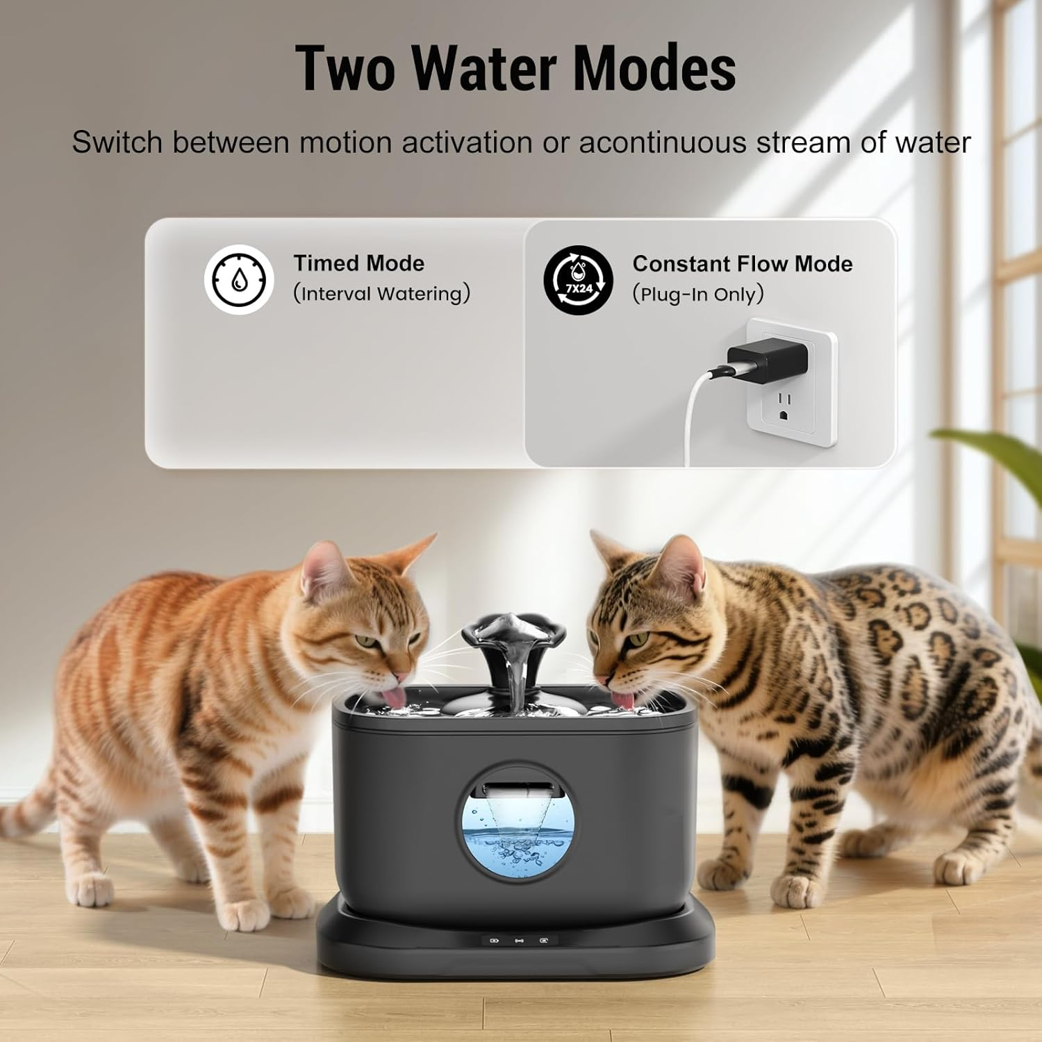 Wireless Cat Water Fountain + 4X 7-Layer Filters, Radar Sensor, Auto Shut-Off, 2.5L/84Oz Battery Operated Cat Water Fountains Cordless with Docking, Pet Water Dispenser for Cats Indoor Outdoor image number 6