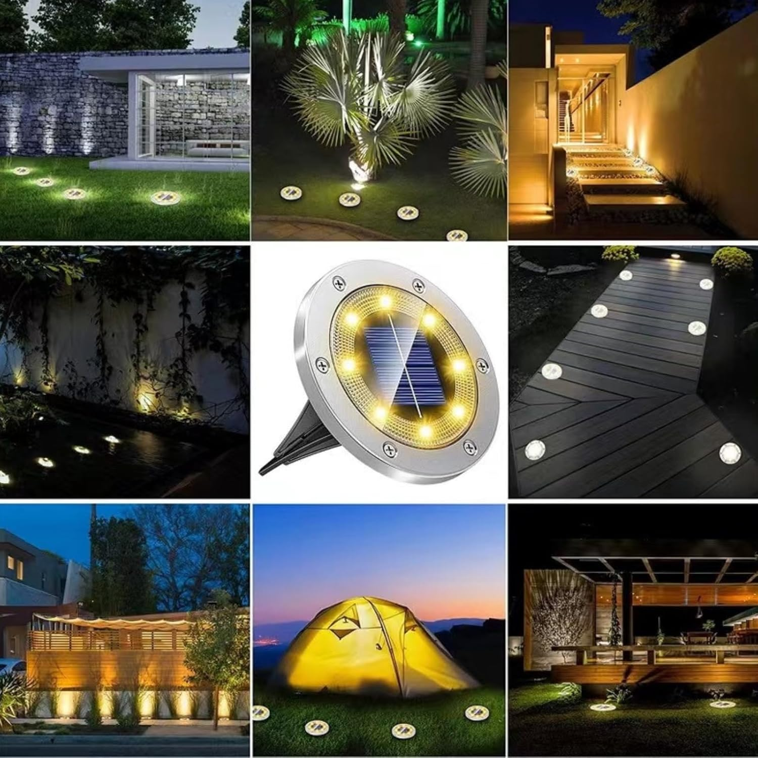 Solar Powered LED Buried Inground Recessed Light Garden Outdoor Solar Ground Lights, Waterproof Outdoor Light Landscape Lights for Pathway, Yard, Deck, Lawn, Patio, Walkway | Warm White | 4 Pieces image number 5